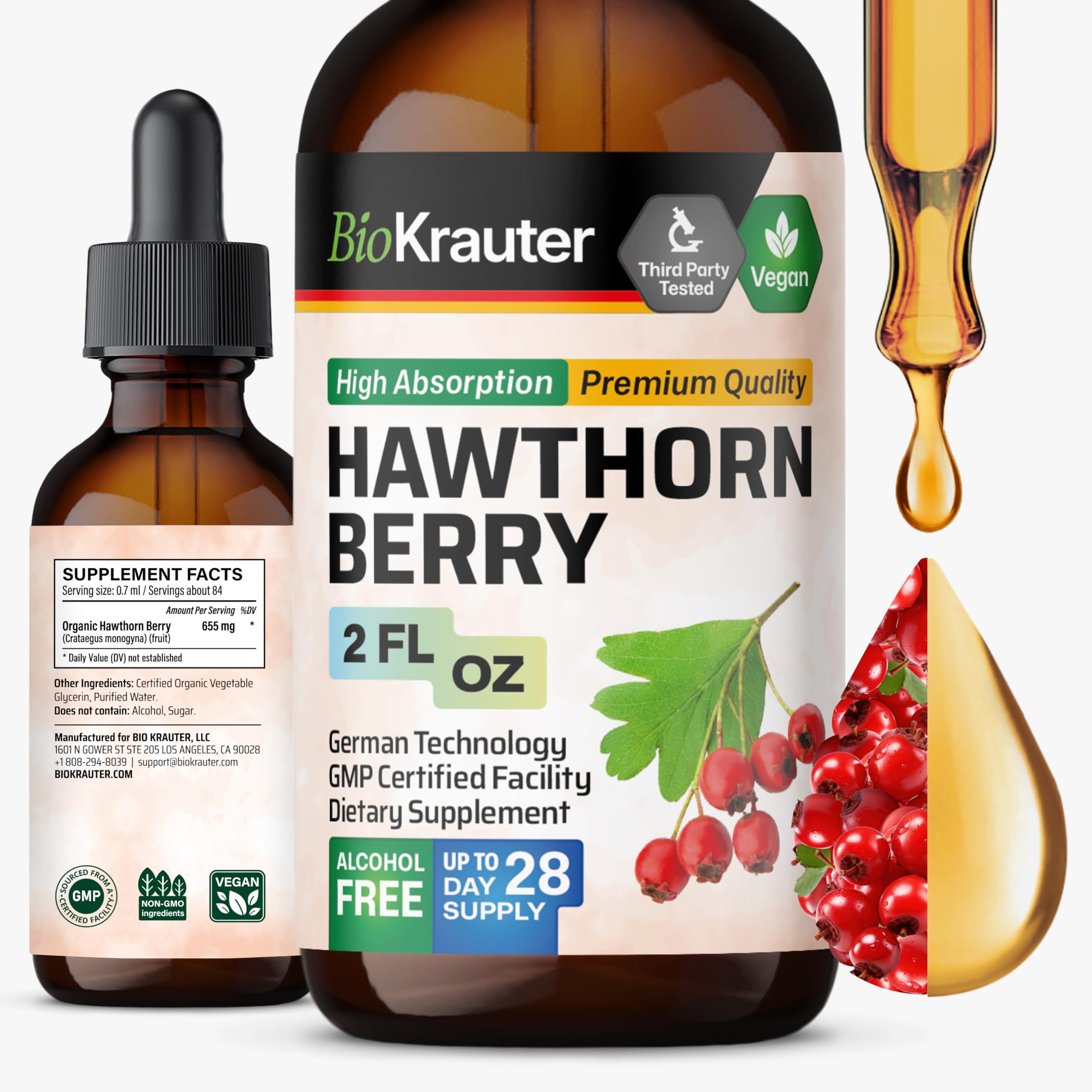 BIO KRAUTER Hawthorn Drops 2 fl oz front view