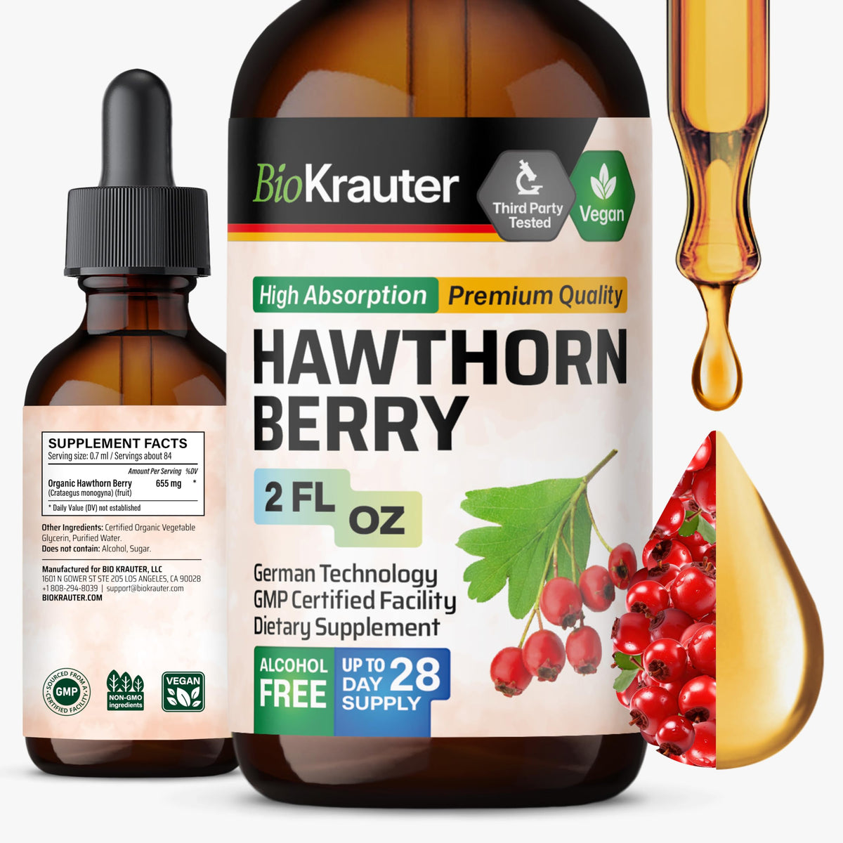 BIO KRAUTER Hawthorn Drops 2 fl oz front view