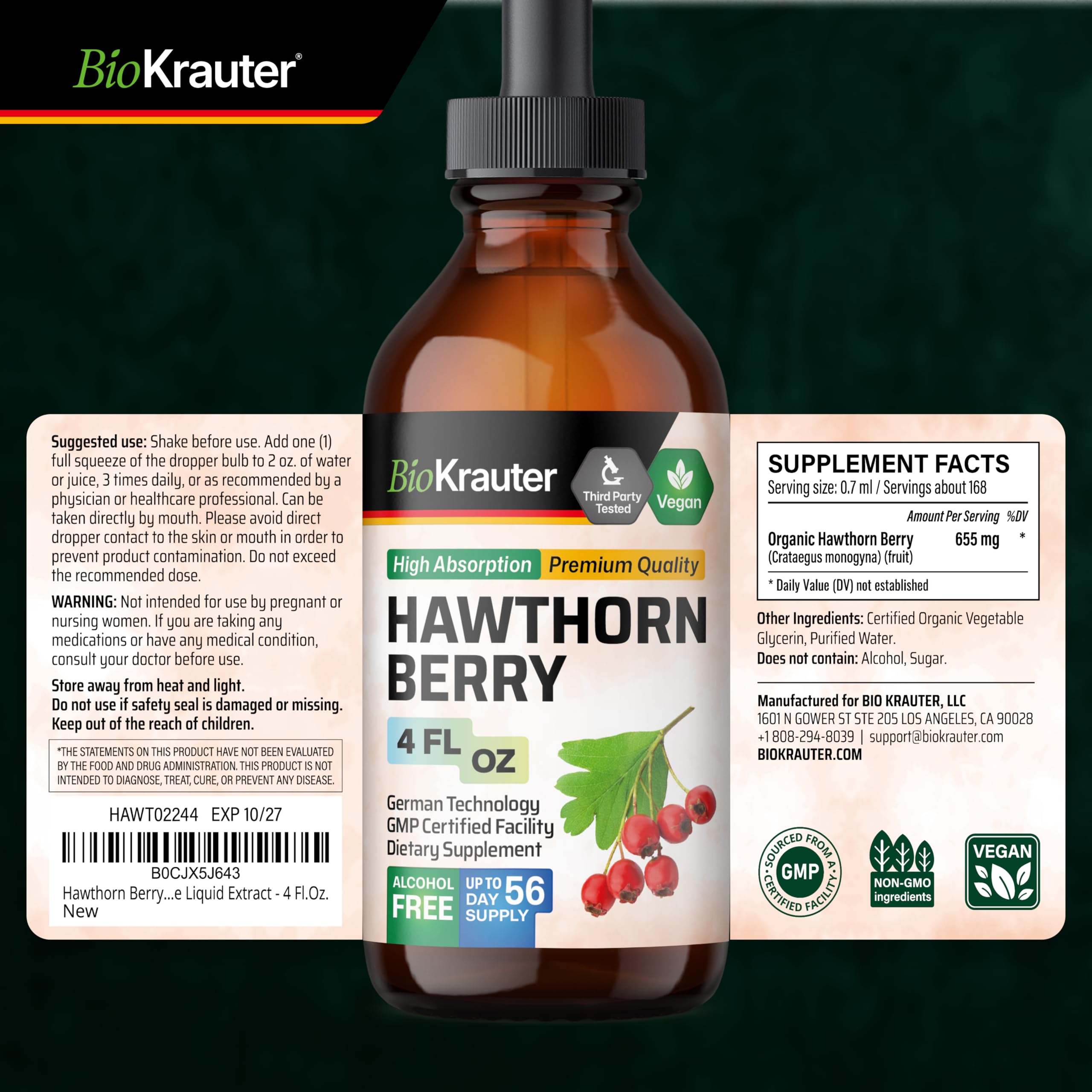 BIO KRAUTER Hawthorn Drops 4 fl oz with serving suggestion