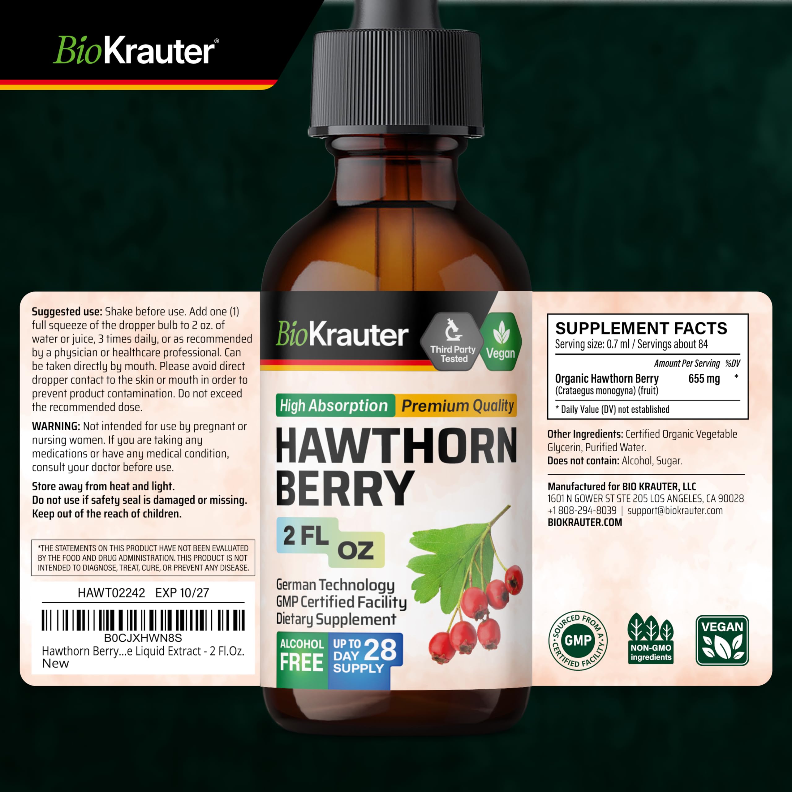 BIO KRAUTER Hawthorn Drops packaging details