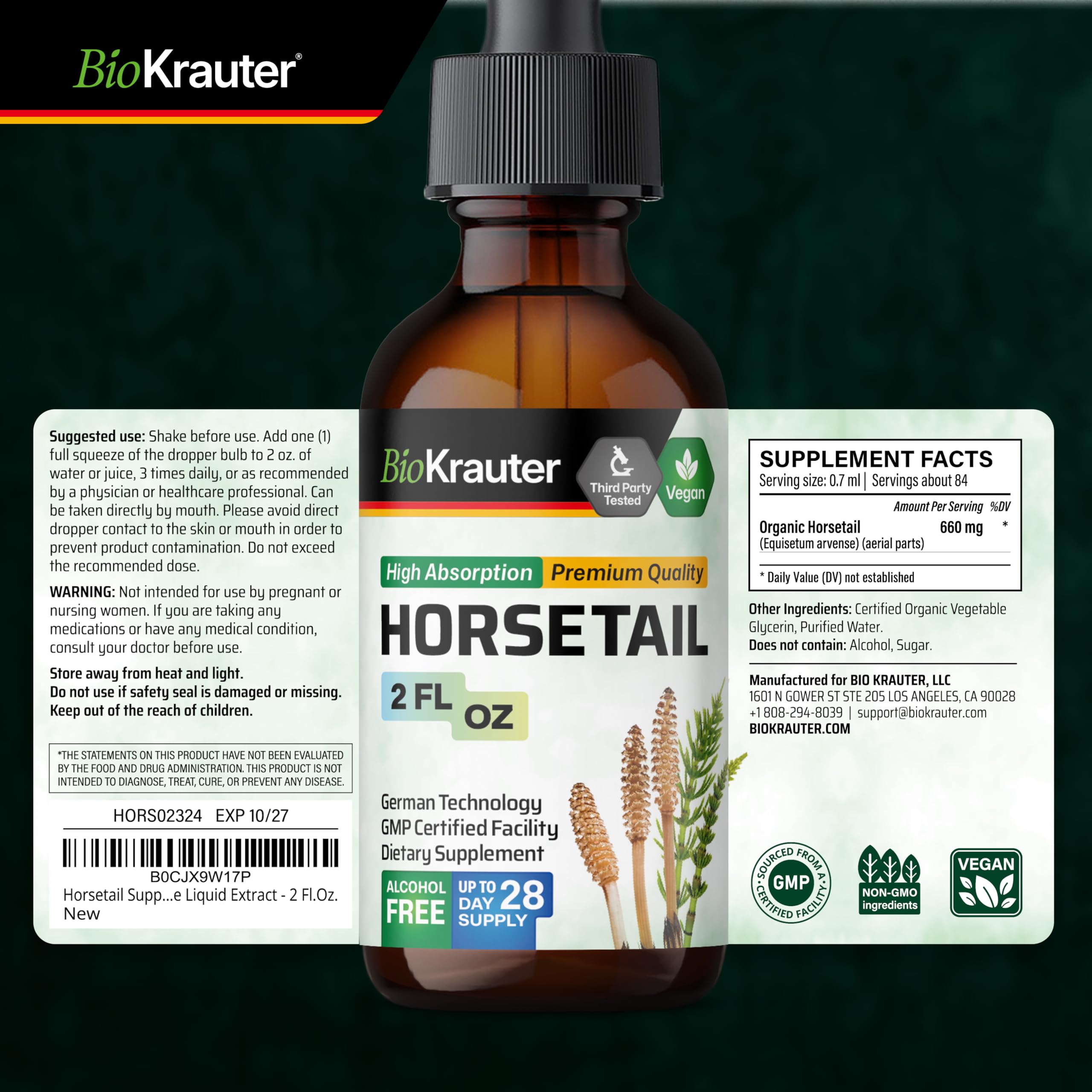 BIO KRAUTER Horsetail Extract Tincture packaging details
