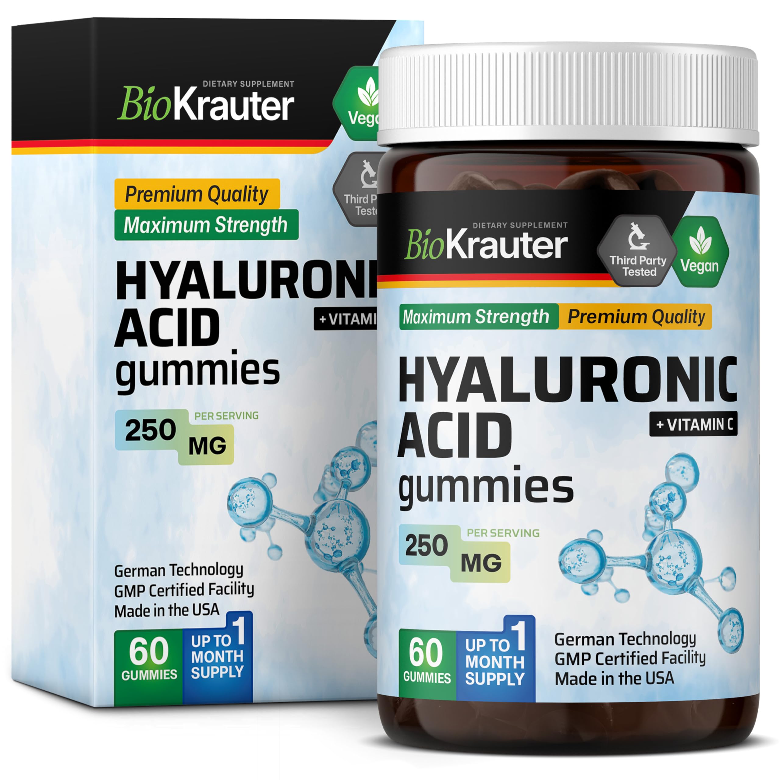 BIO KRAUTER Hyaluronic Acid Gummies 60 Count bottle front view