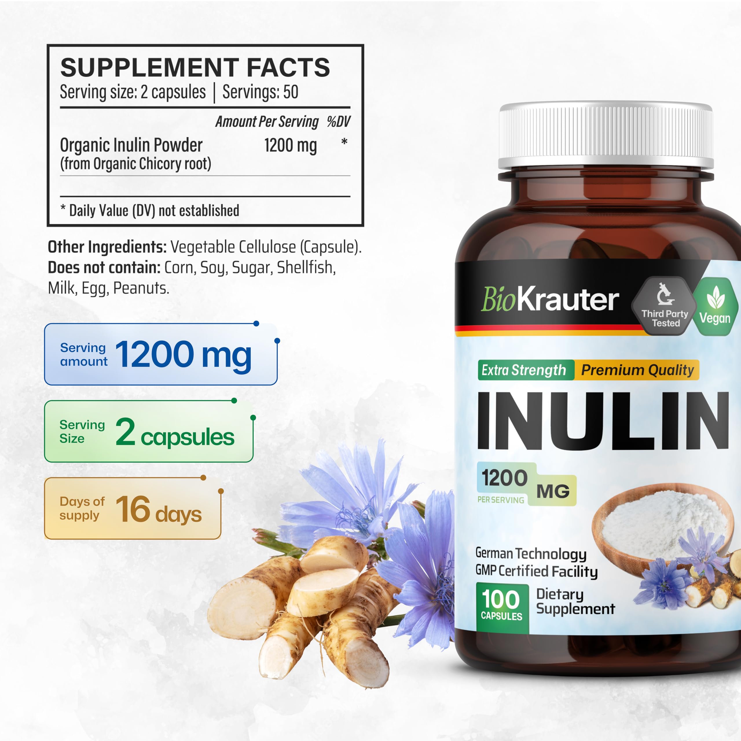 BIO KRAUTER Inulin Capsules 100 count display