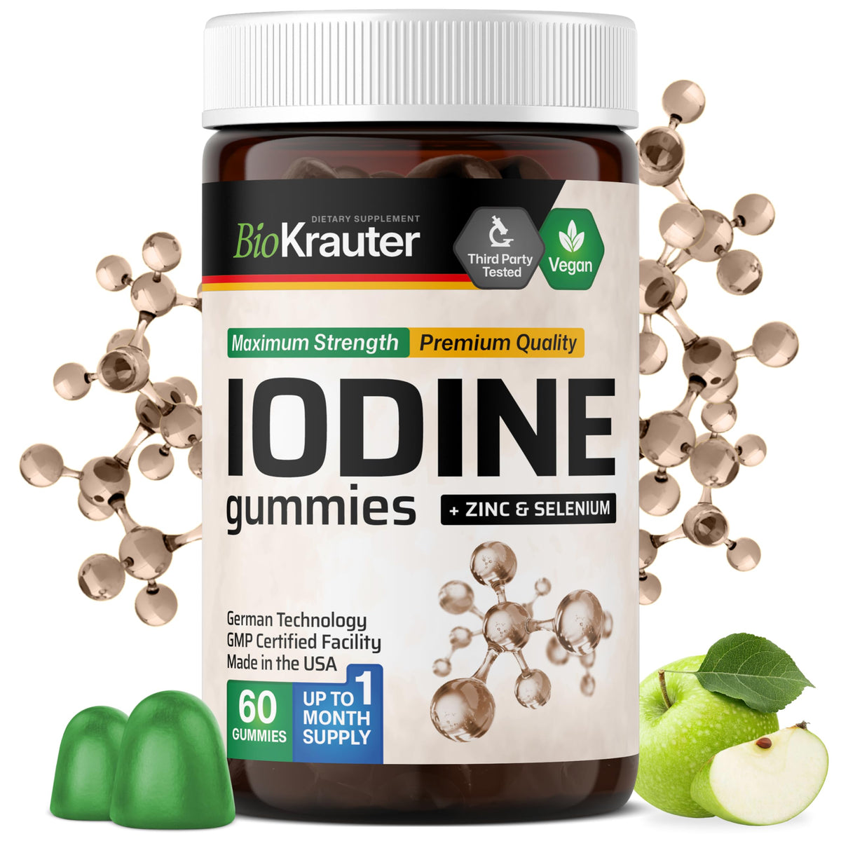 BIO KRAUTER Iodine Gummies front view, apple flavour