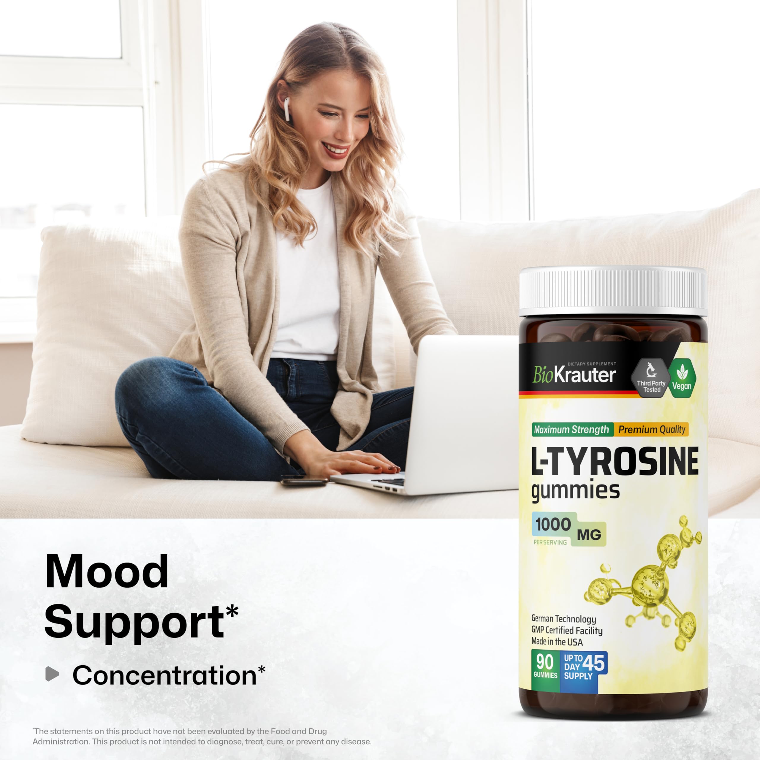 BIO KRAUTER L Tyrosine Gummies 1000mg mango flavour close-up