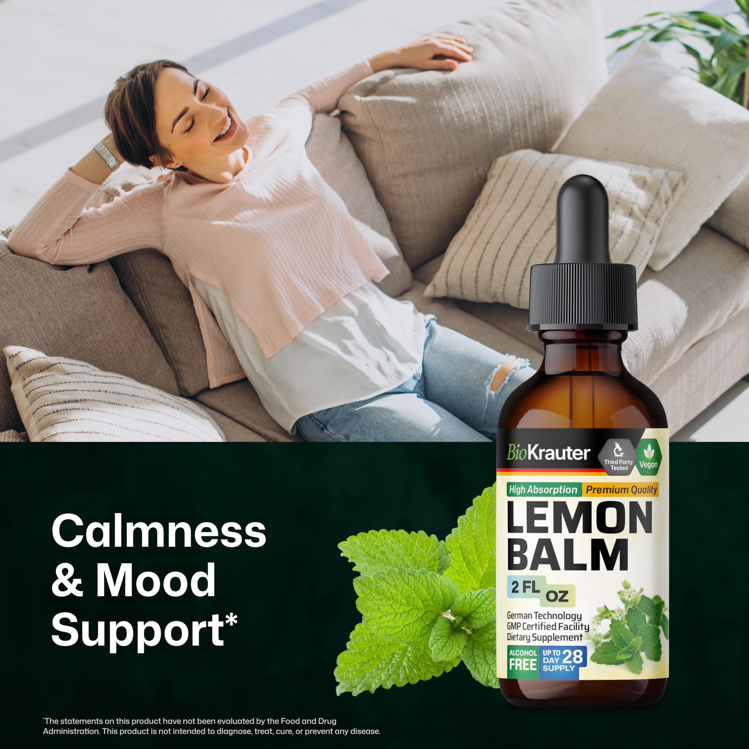 BIO KRAUTER Lemon Balm Drops 680mg bottle with label