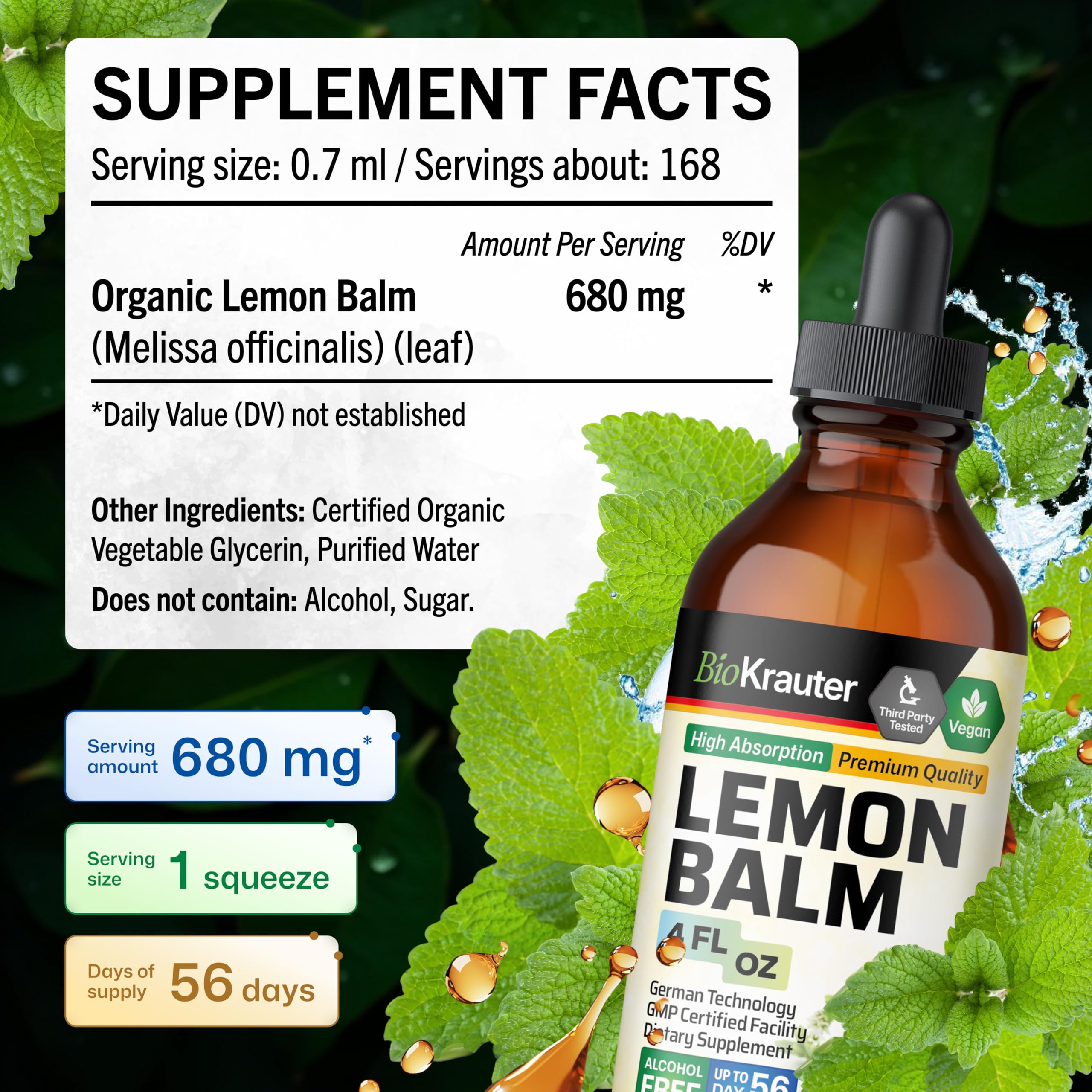 BIO KRAUTER Lemon Balm Drops serving suggestion with water
