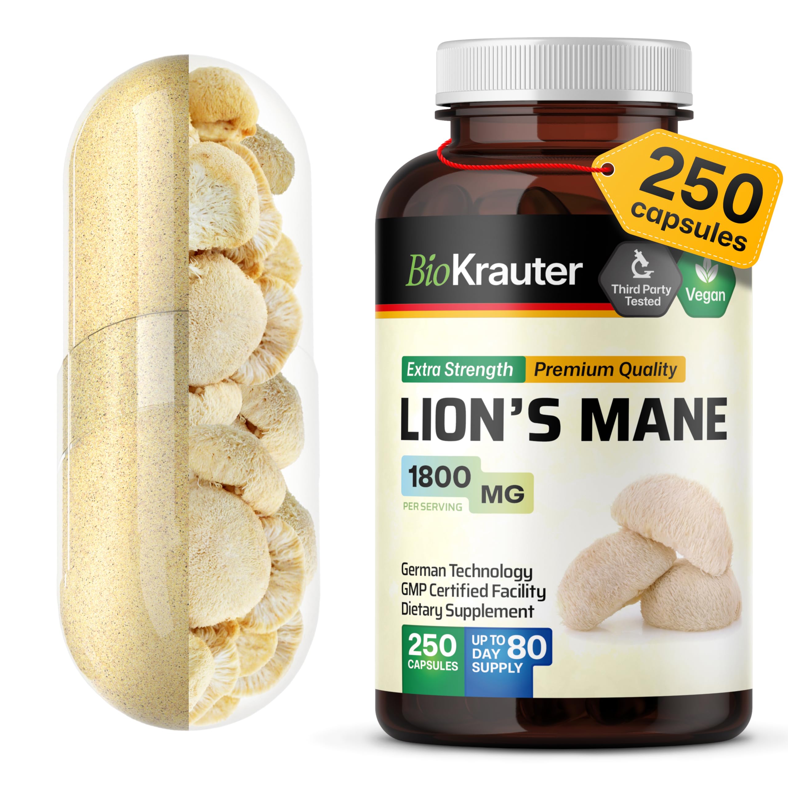 BIO KRAUTER Lion's Mane Mushroom Capsules front view