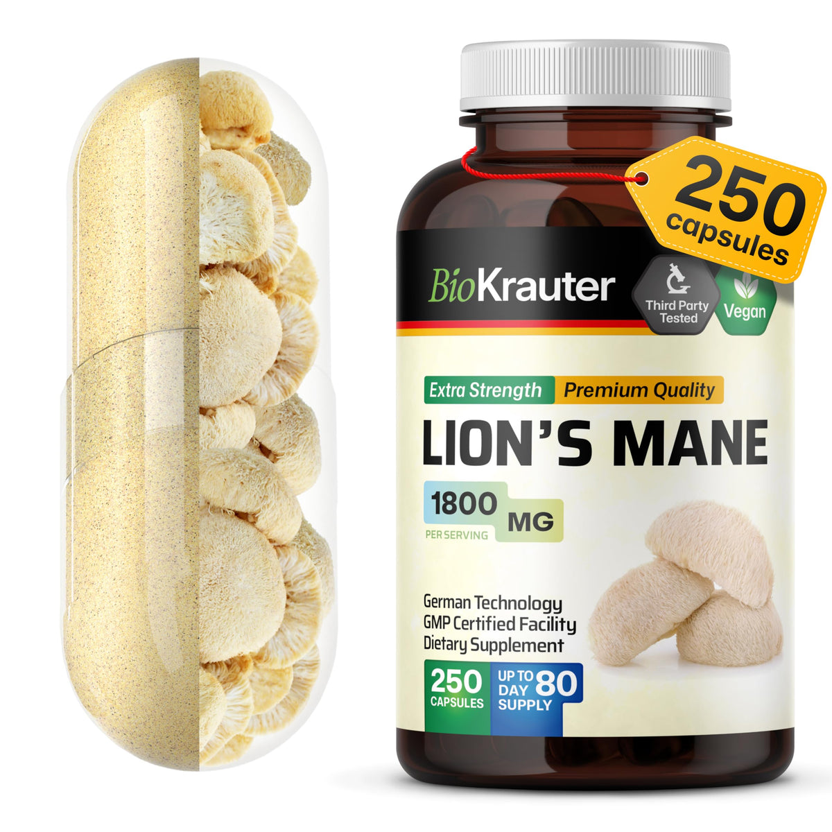 BIO KRAUTER Lion's Mane Mushroom Capsules front view