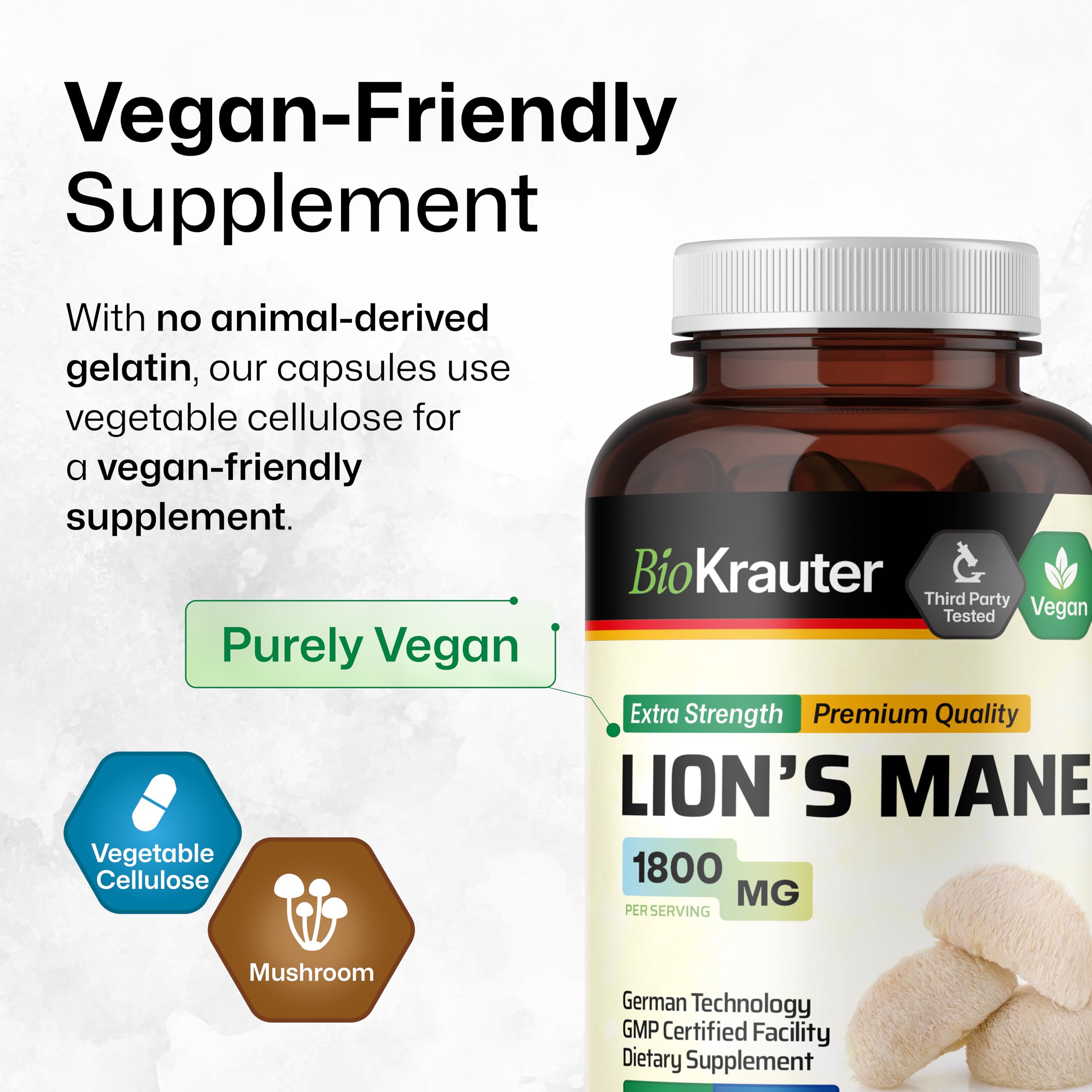 BIO KRAUTER Lion's Mane Mushroom Capsules on a table