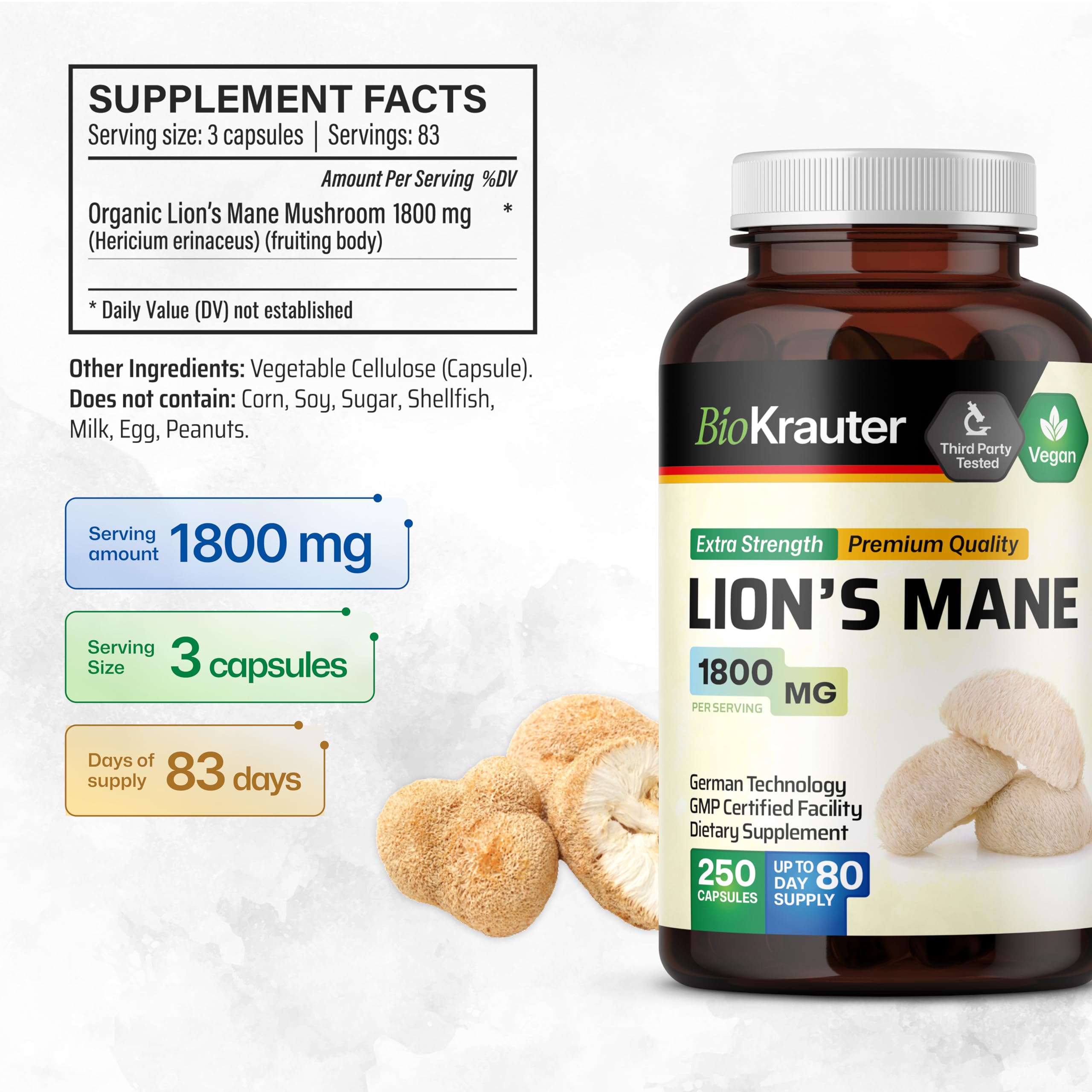 BIO KRAUTER Lion's Mane Mushroom Capsules packaging