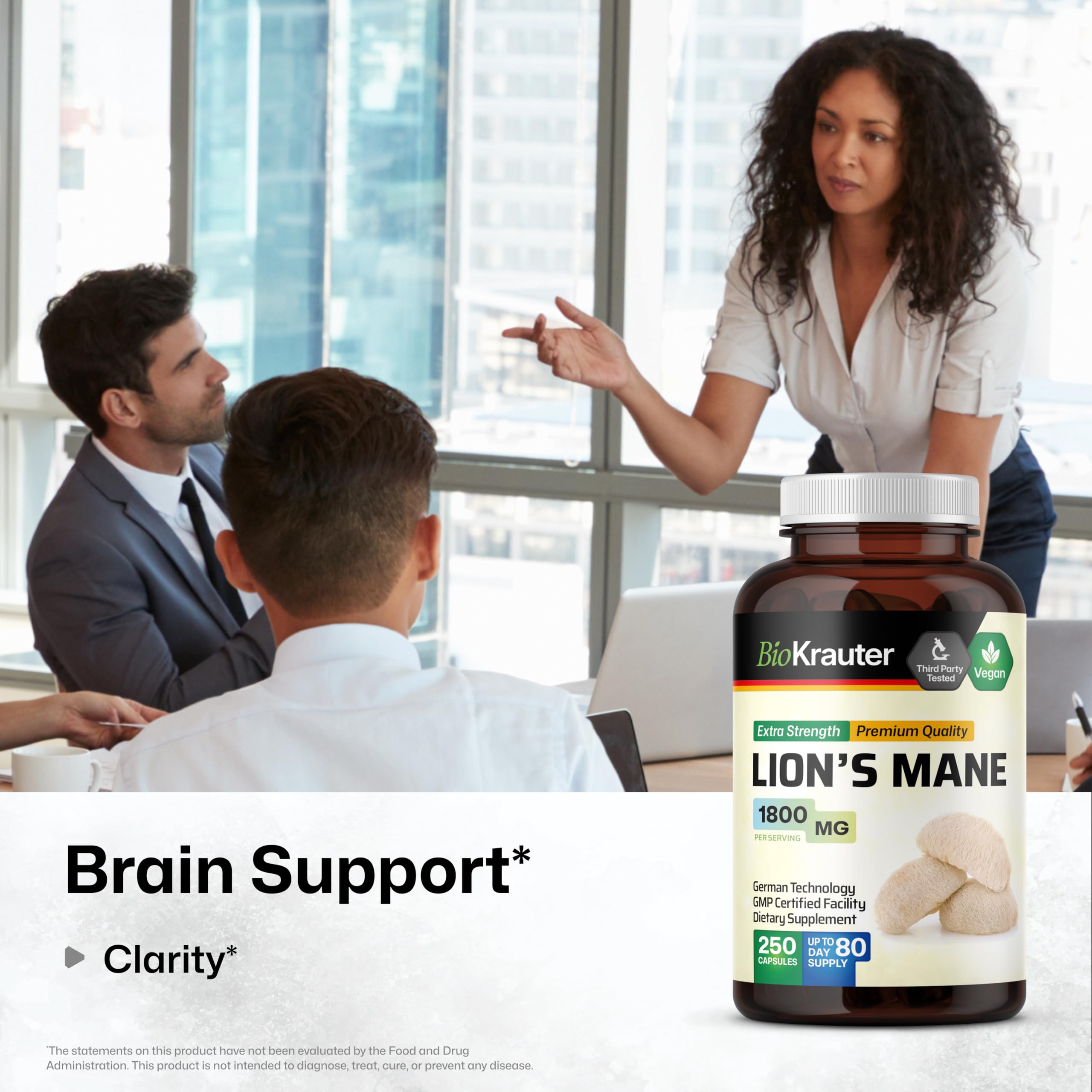 BIO KRAUTER Lion's Mane Mushroom Capsules side view