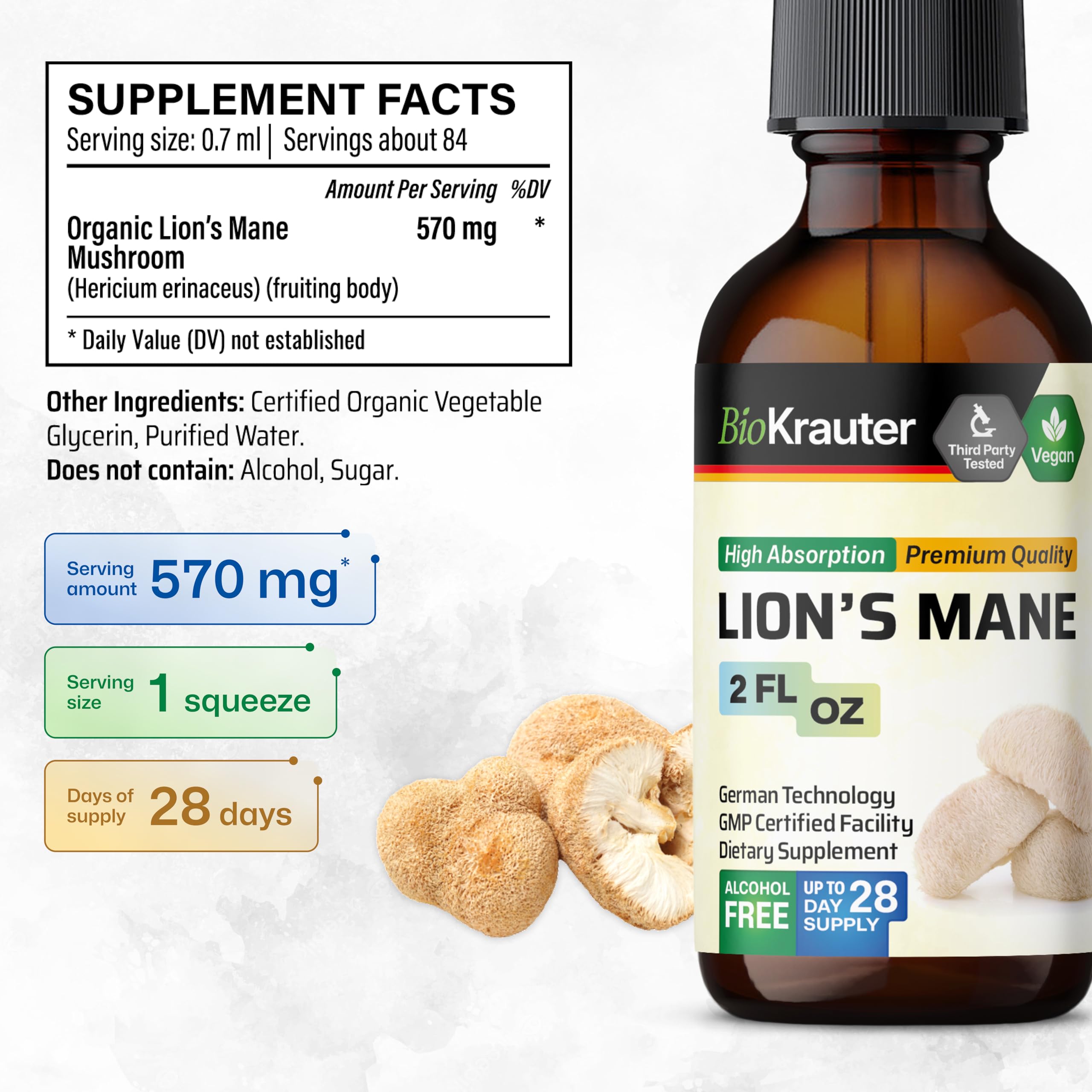 BIO KRAUTER Lion’s Mane Tincture 150g packaging side view