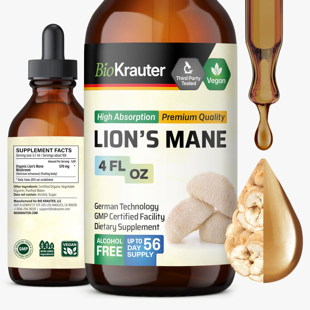 BIO KRAUTER Lion's Mane Tincture 177g front view