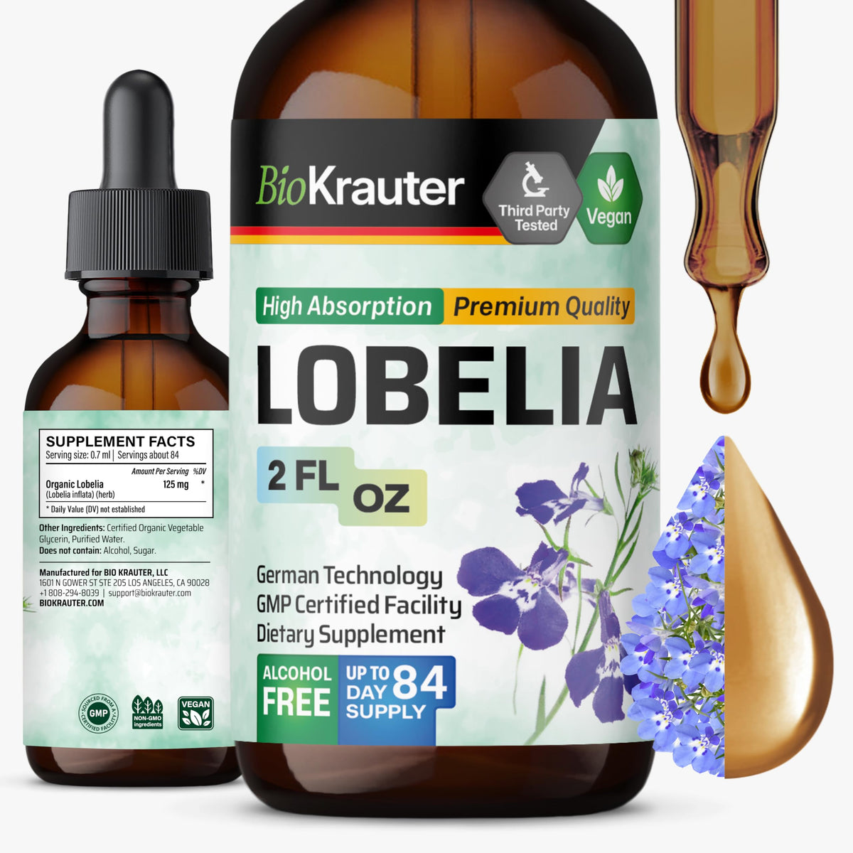 BIO KRAUTER Lobelia Drops 2 fl oz bottle front view