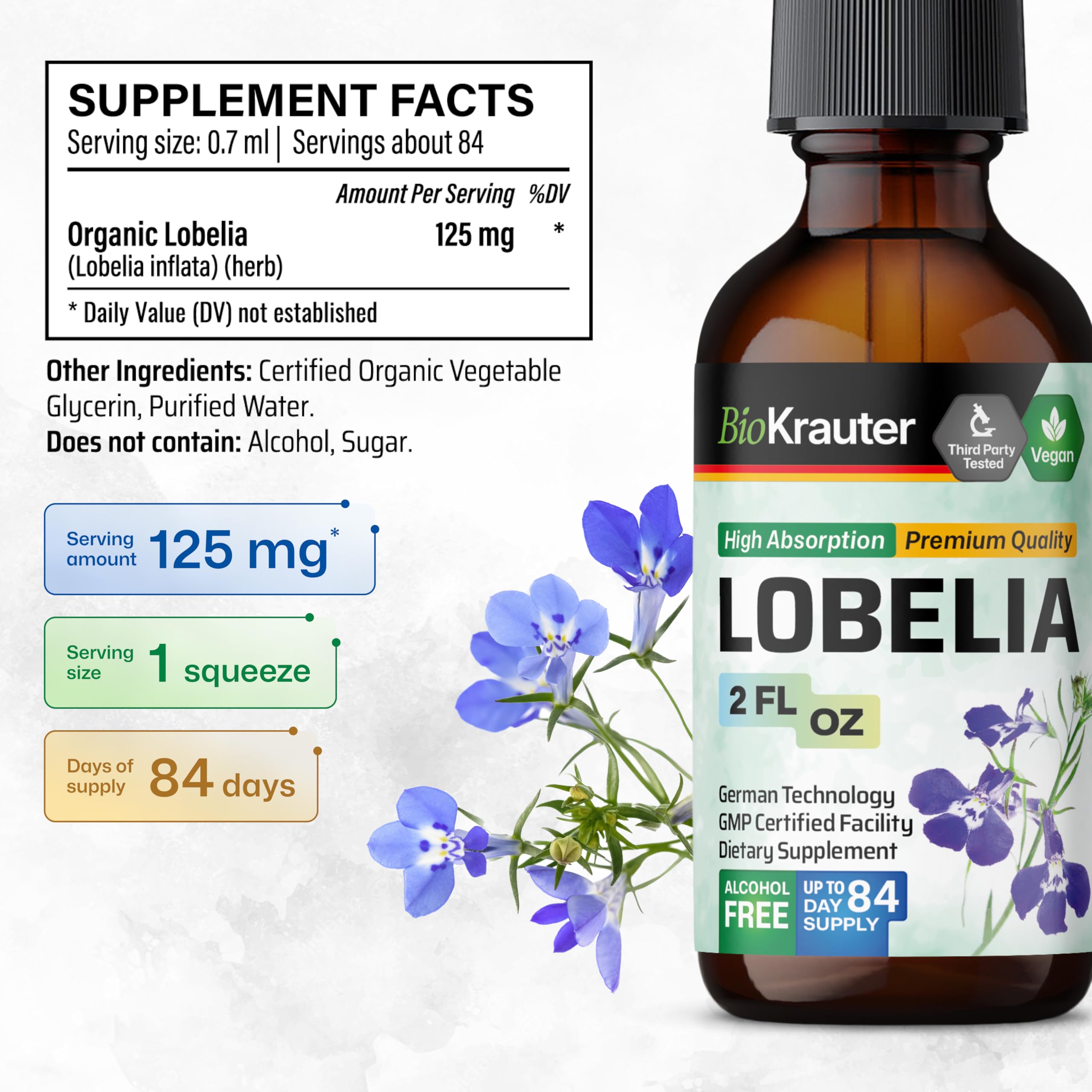 BIO KRAUTER Lobelia Drops 2 fl oz bottle side view