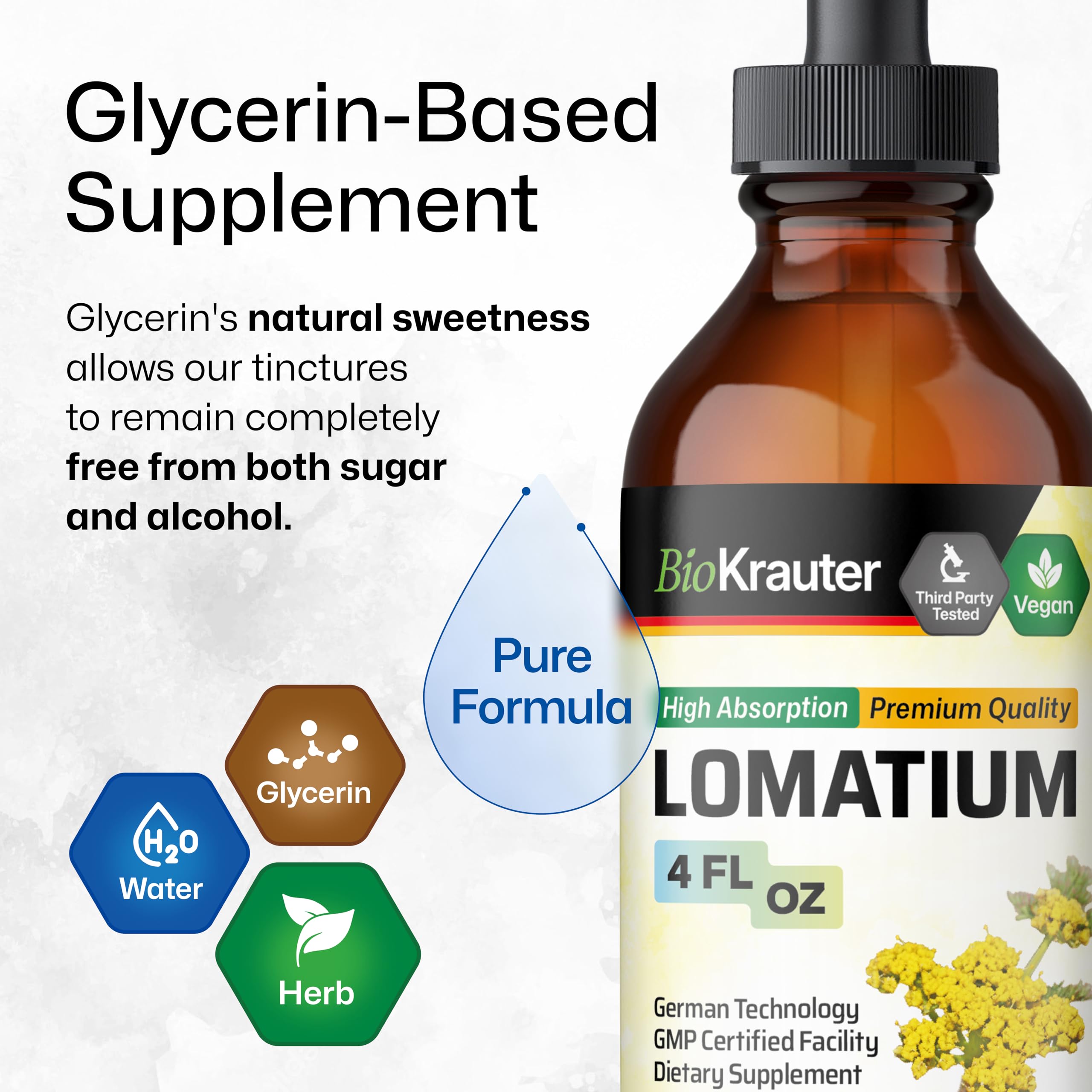 BIO KRAUTER Lomatium Tincture 259g dropper close-up