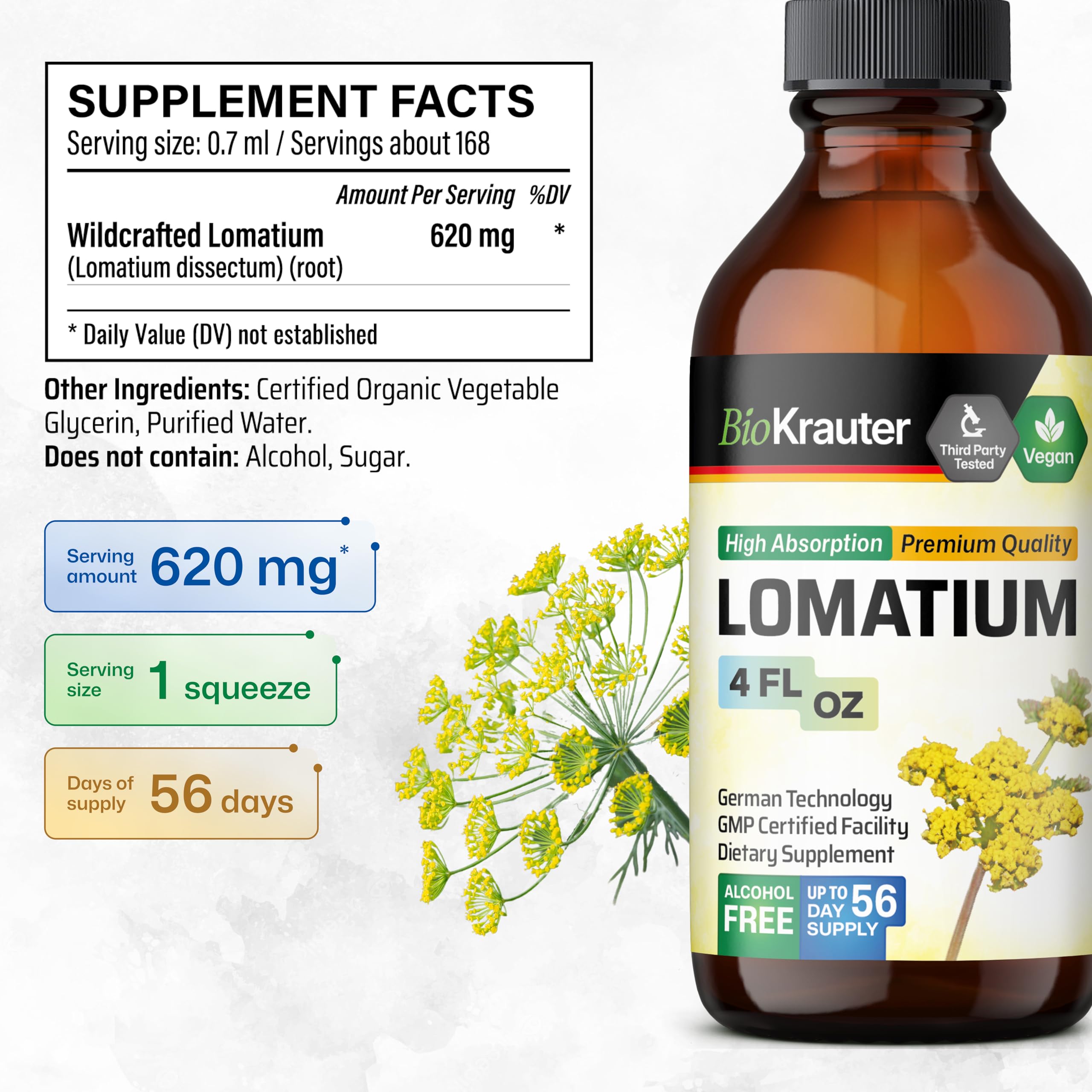 BIO KRAUTER Lomatium Tincture 259g side view