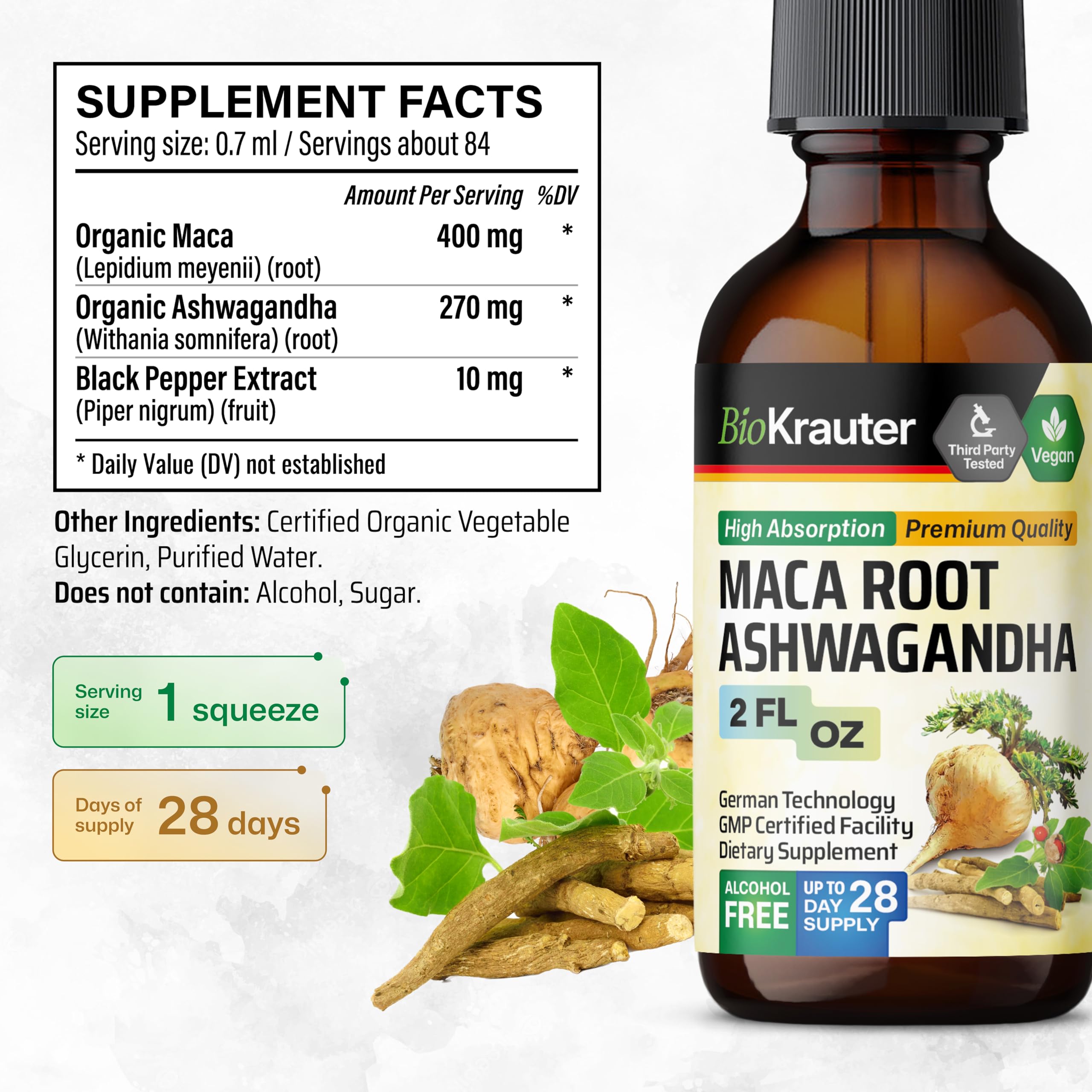 BIO KRAUTER Maca & Ashwagandha Tincture ingredients list