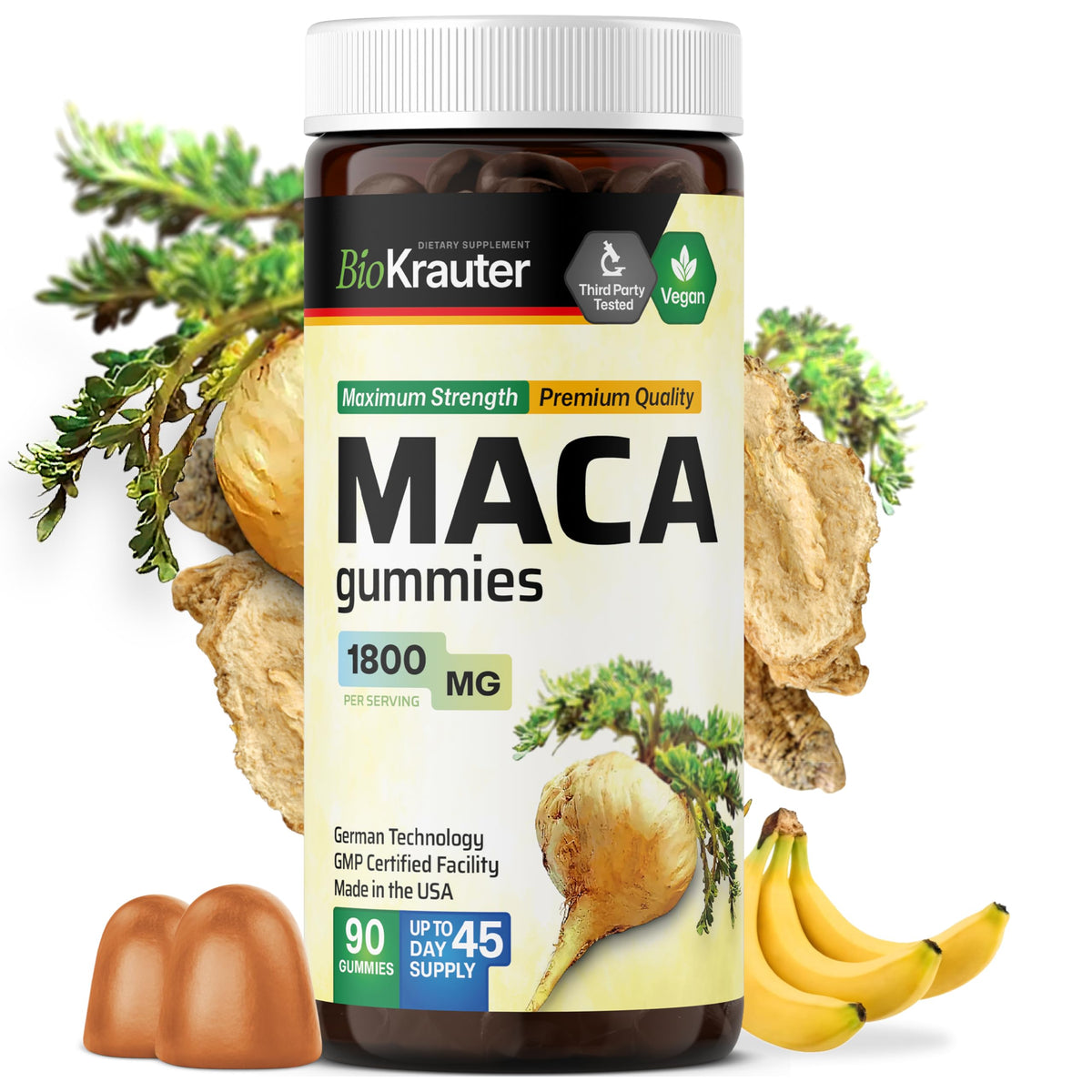 BIO KRAUTER Maca Root Gummies 1800mg front view
