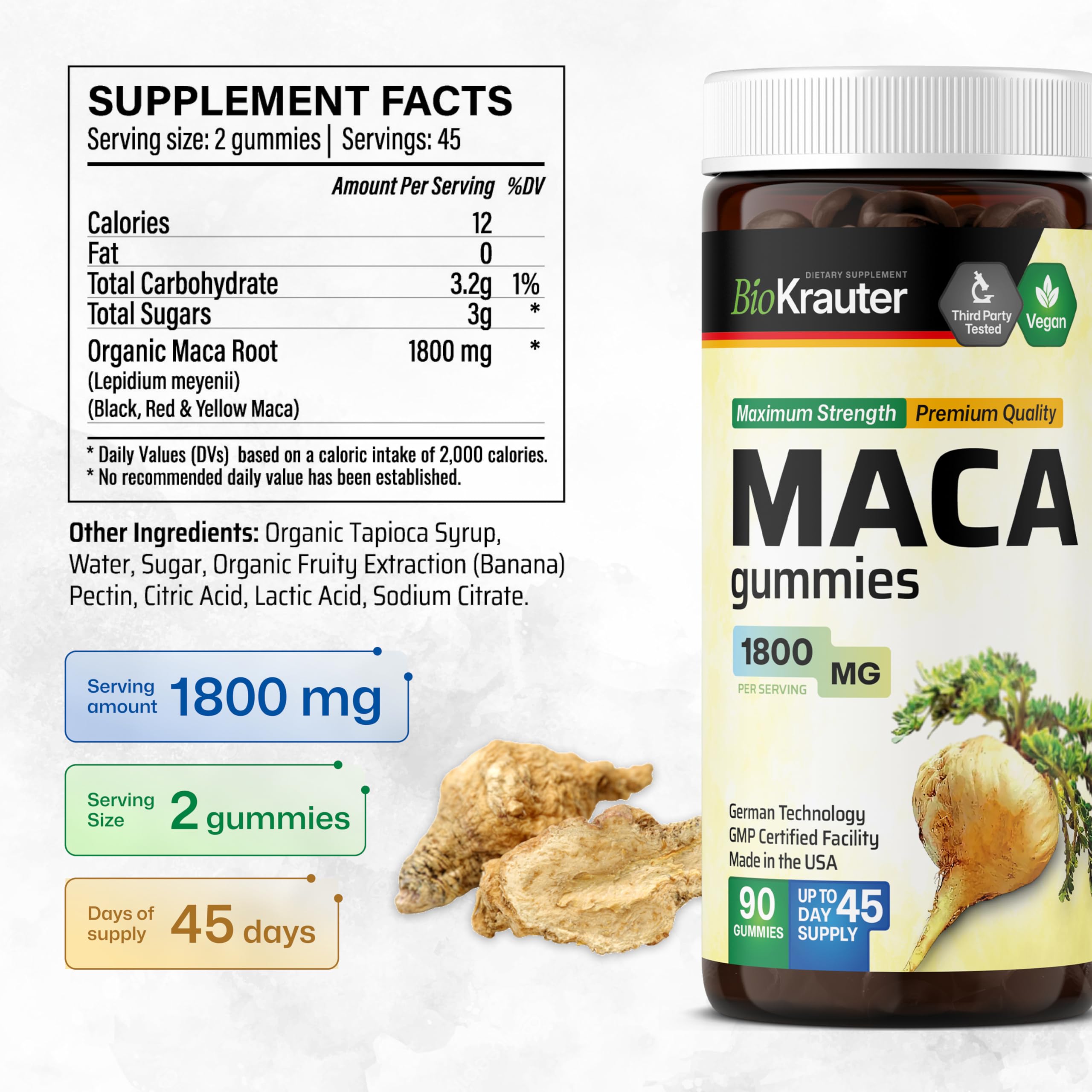BIO KRAUTER Maca Root Gummies close-up of gummies