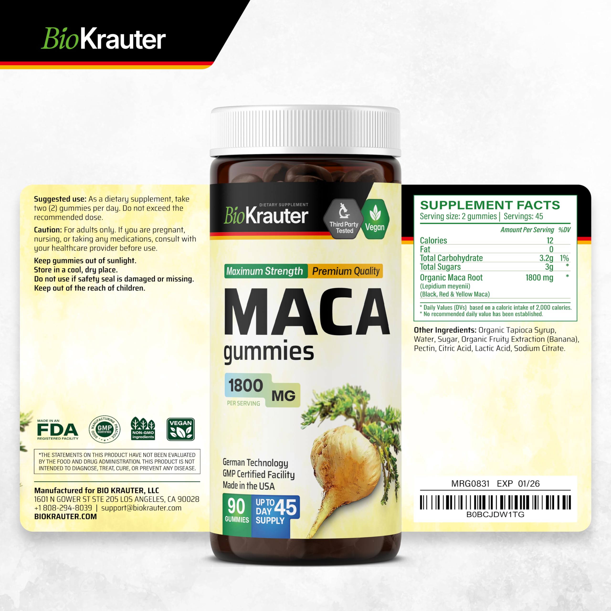BIO KRAUTER Maca Root Gummies with a measuring spoon
