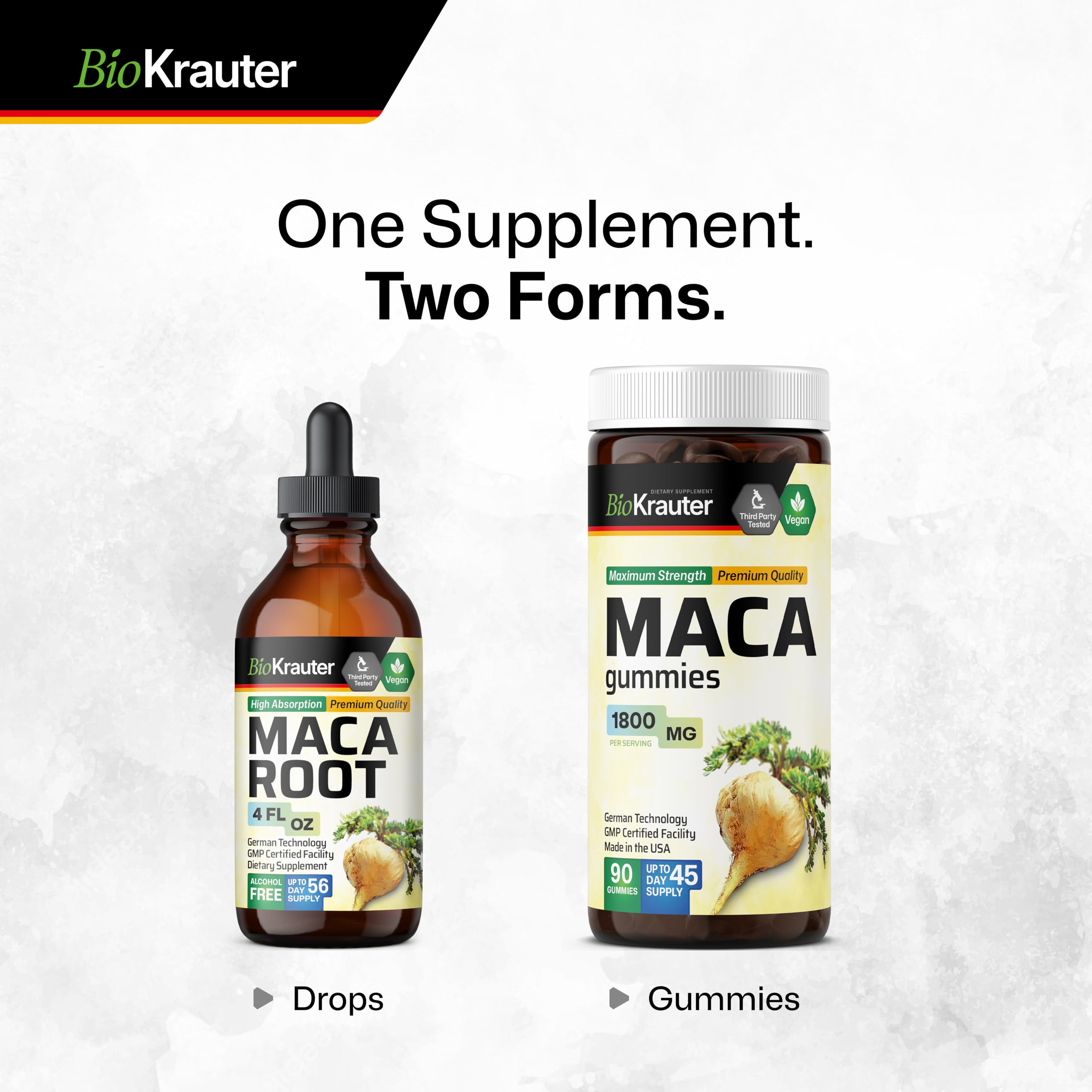BIO KRAUTER Maca Root Tincture on a kitchen counter