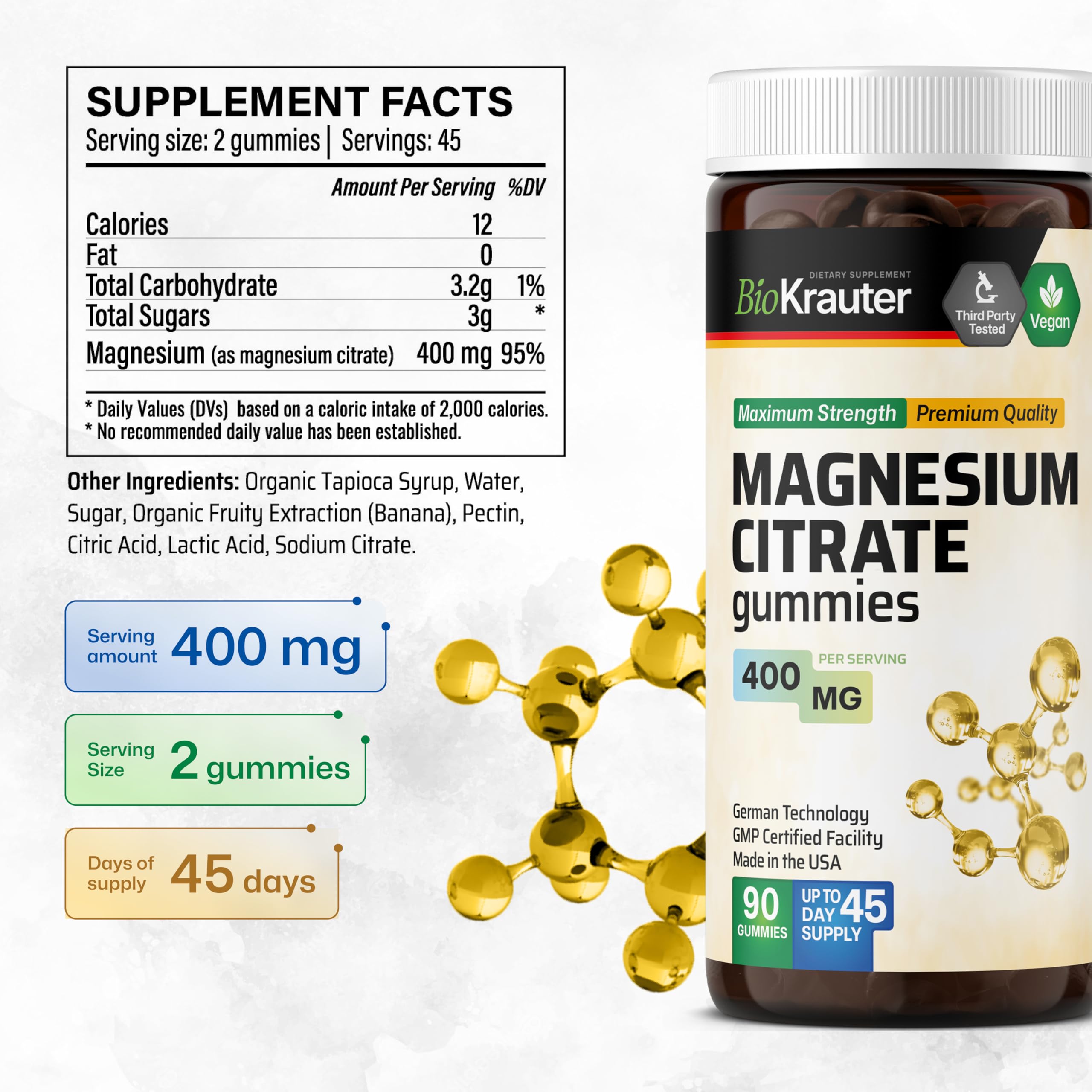 BIO KRAUTER Magnesium Gummies 400mg nutritional information