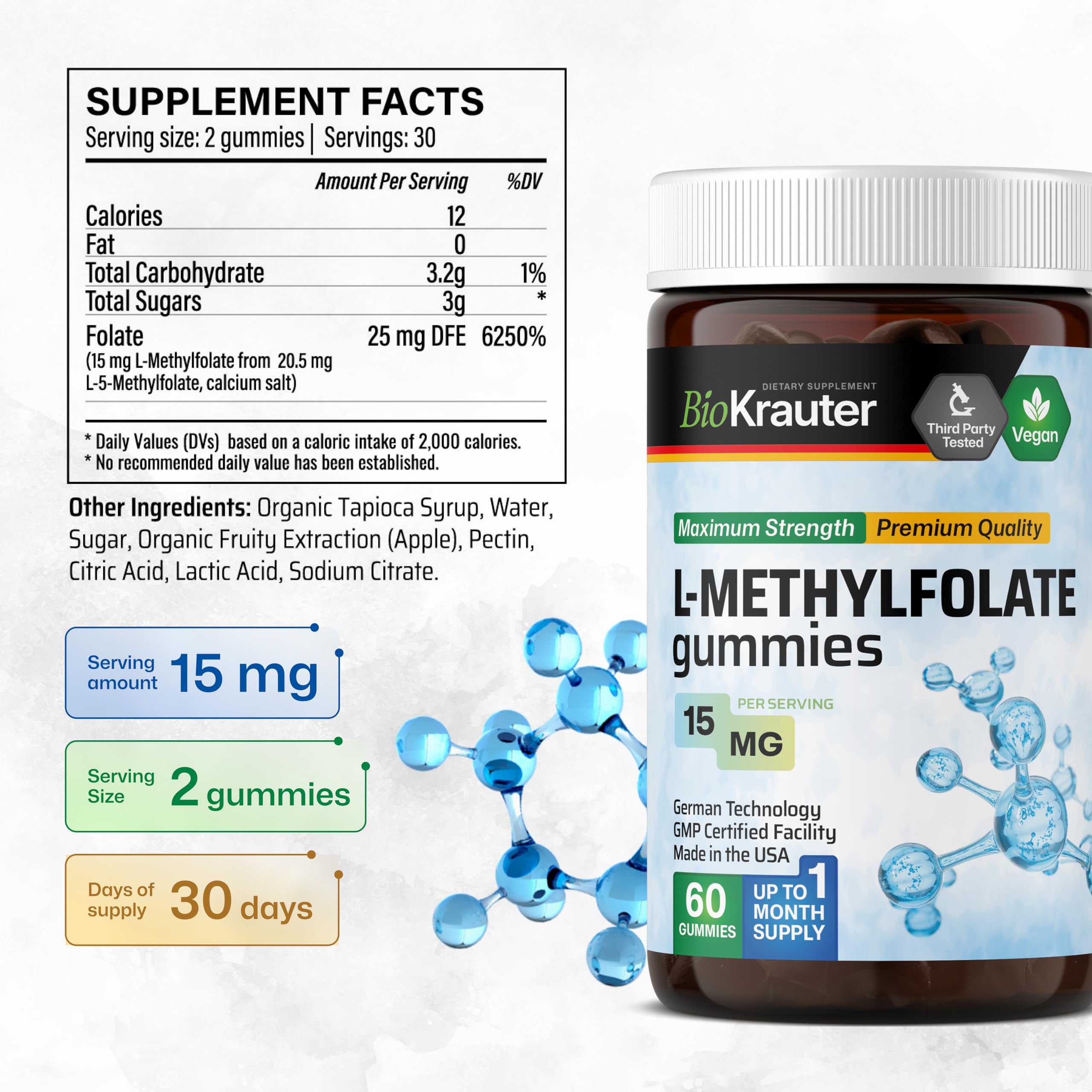 BIO KRAUTER Methyl Folate Gummies close-up of gummies