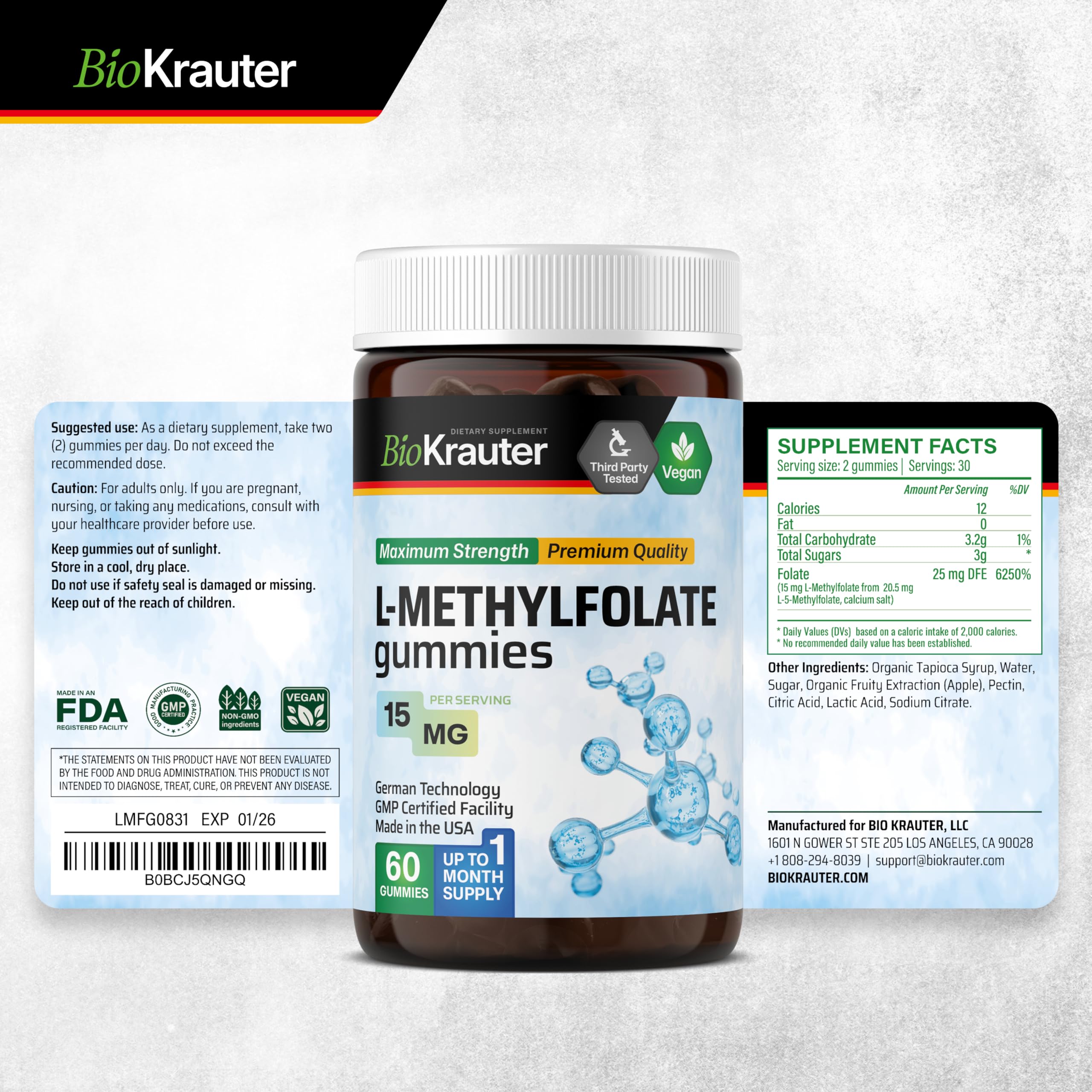 BIO KRAUTER Methyl Folate Gummies with a measuring spoon