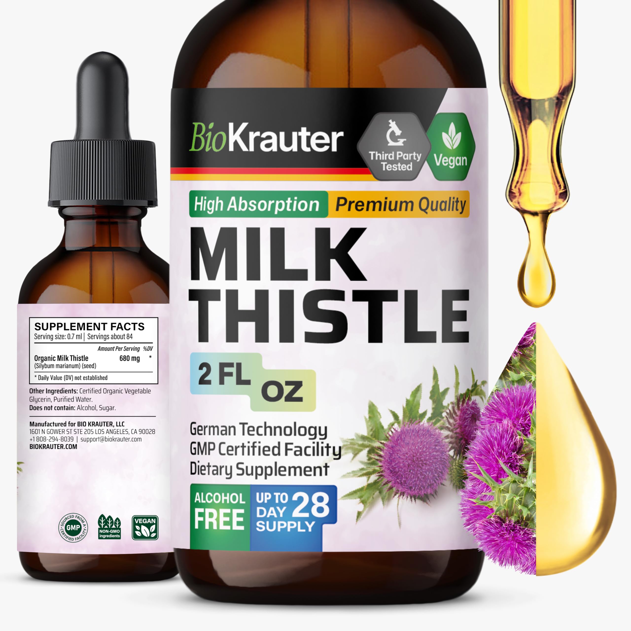 BIO KRAUTER Milk Thistle Drops 2 fl oz bottle front view