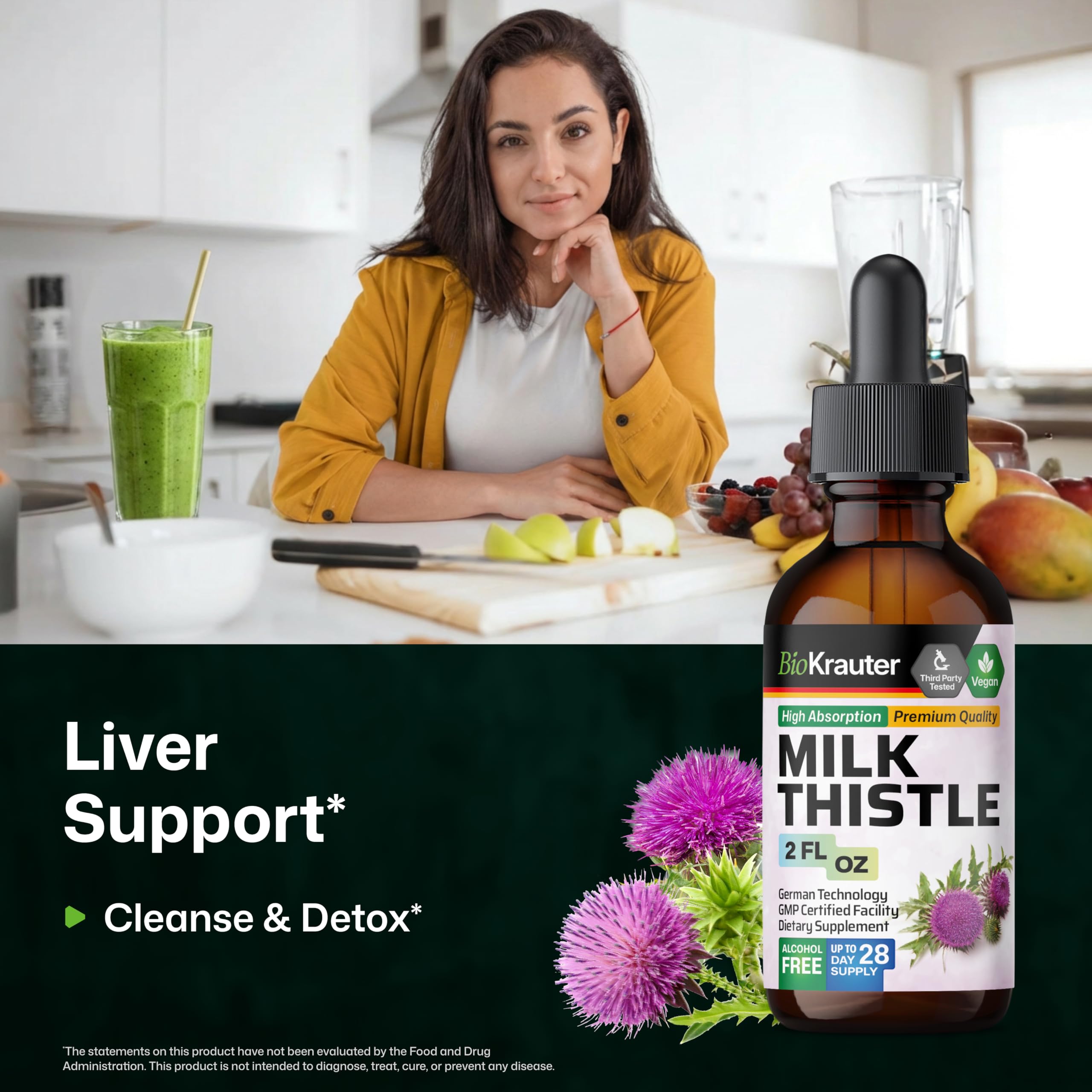 BIO KRAUTER Milk Thistle Drops 2 fl oz bottle side view