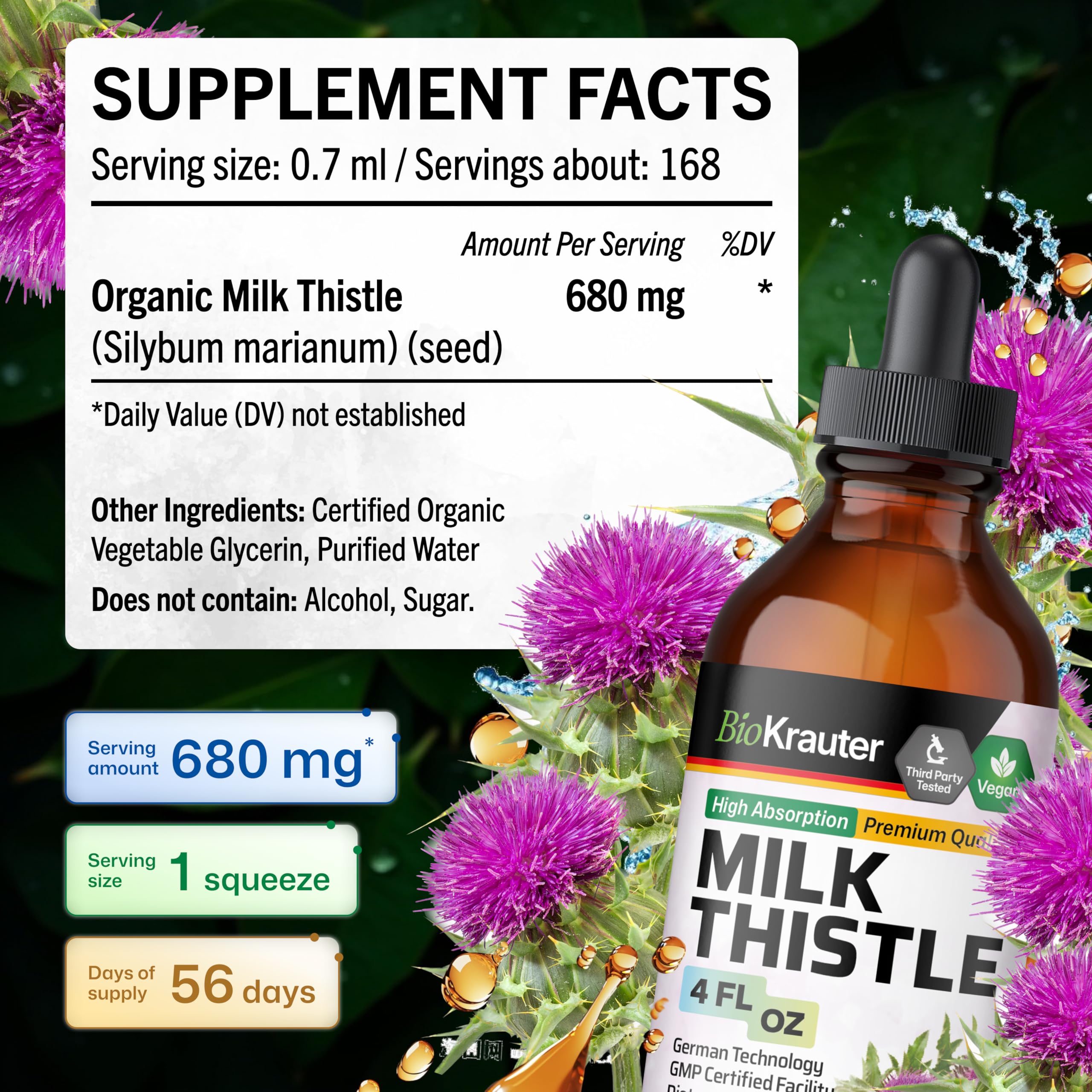 BIO KRAUTER Milk Thistle Drops lifestyle scene with water