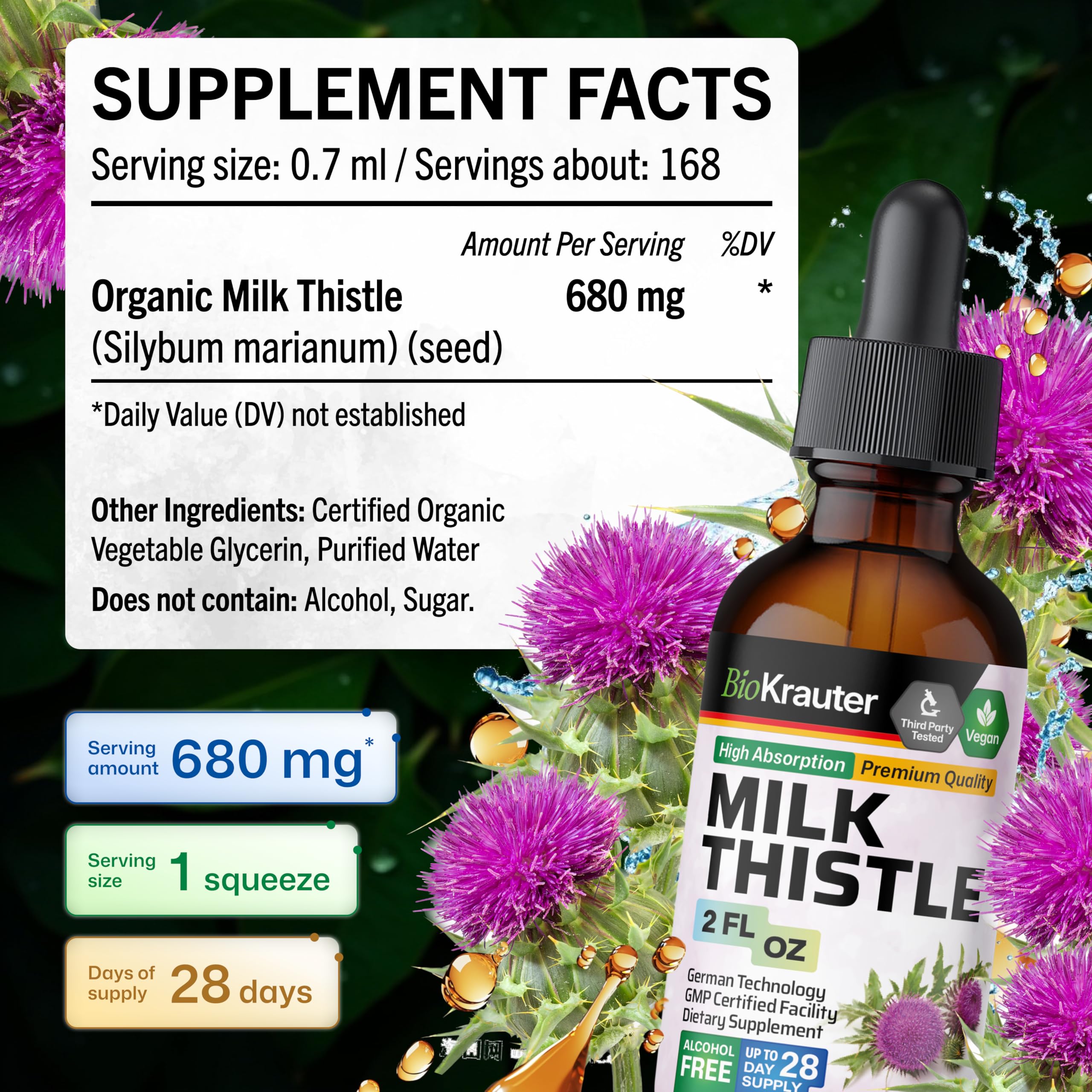 BIO KRAUTER Milk Thistle Drops serving suggestion with water