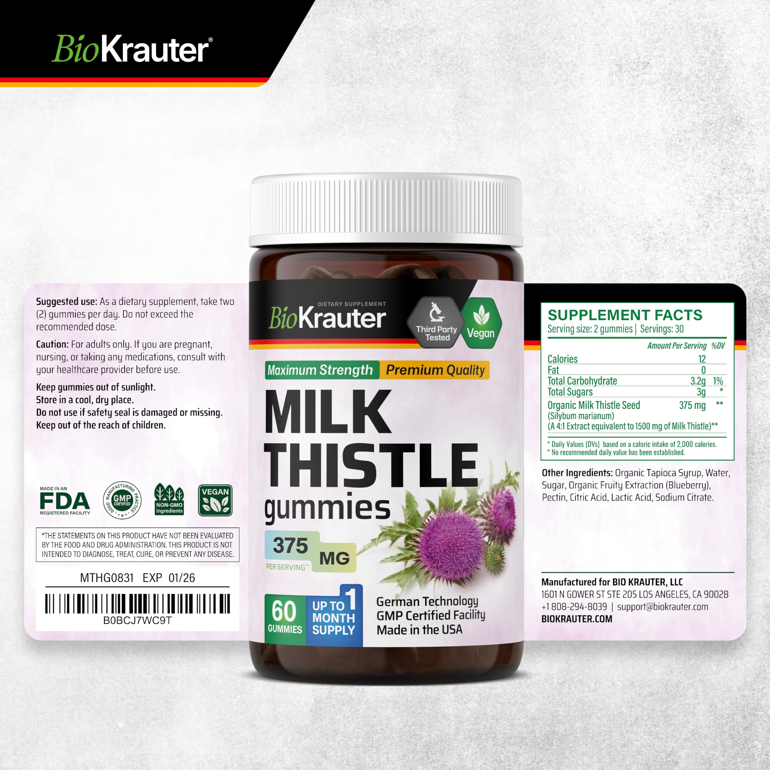 BIO KRAUTER Milk Thistle Gummies on a wooden table