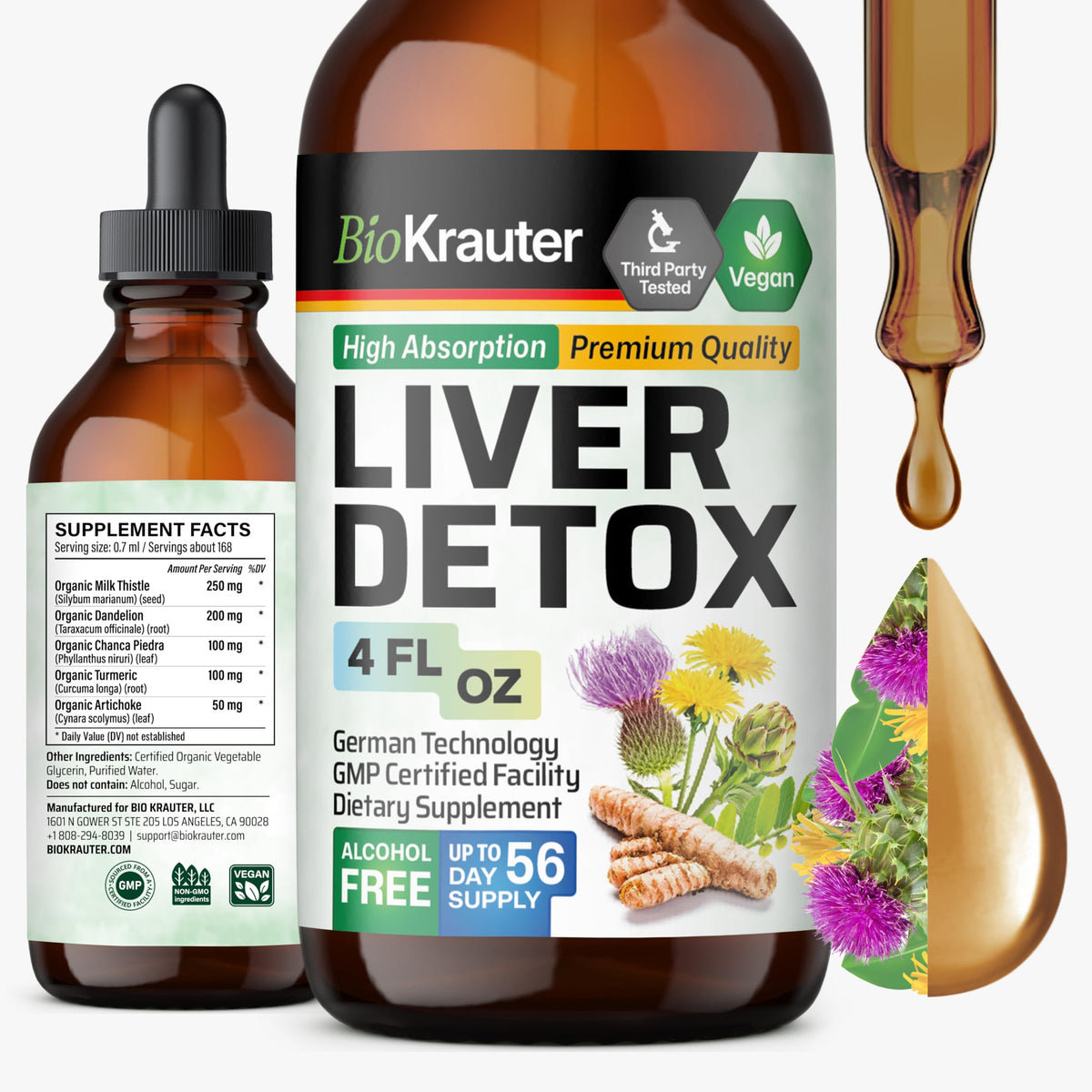 BIO KRAUTER Milk Thistle Liver Support Supplement bottle front view