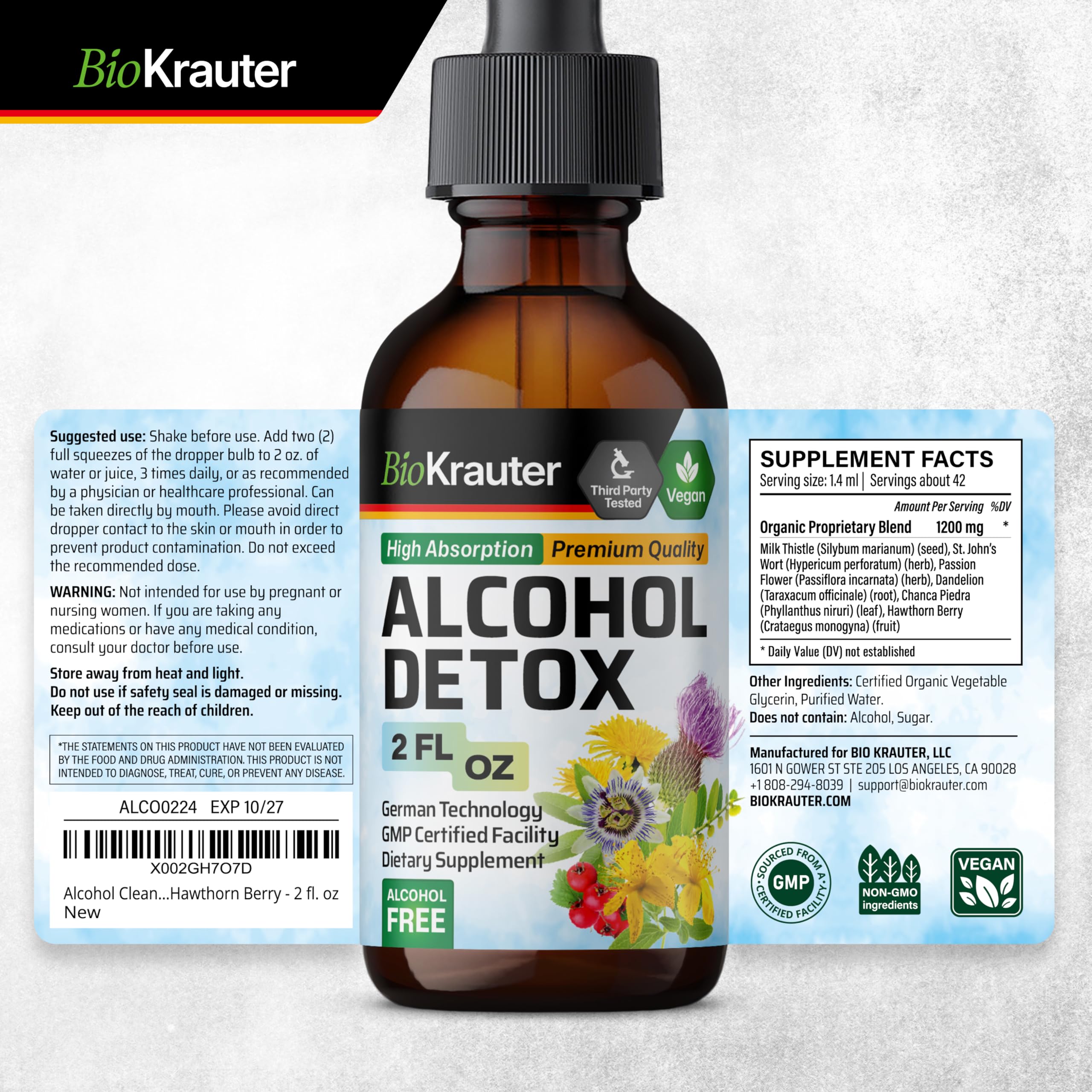 BIO KRAUTER Milk Thistle Tincture 57g bottle with herbs