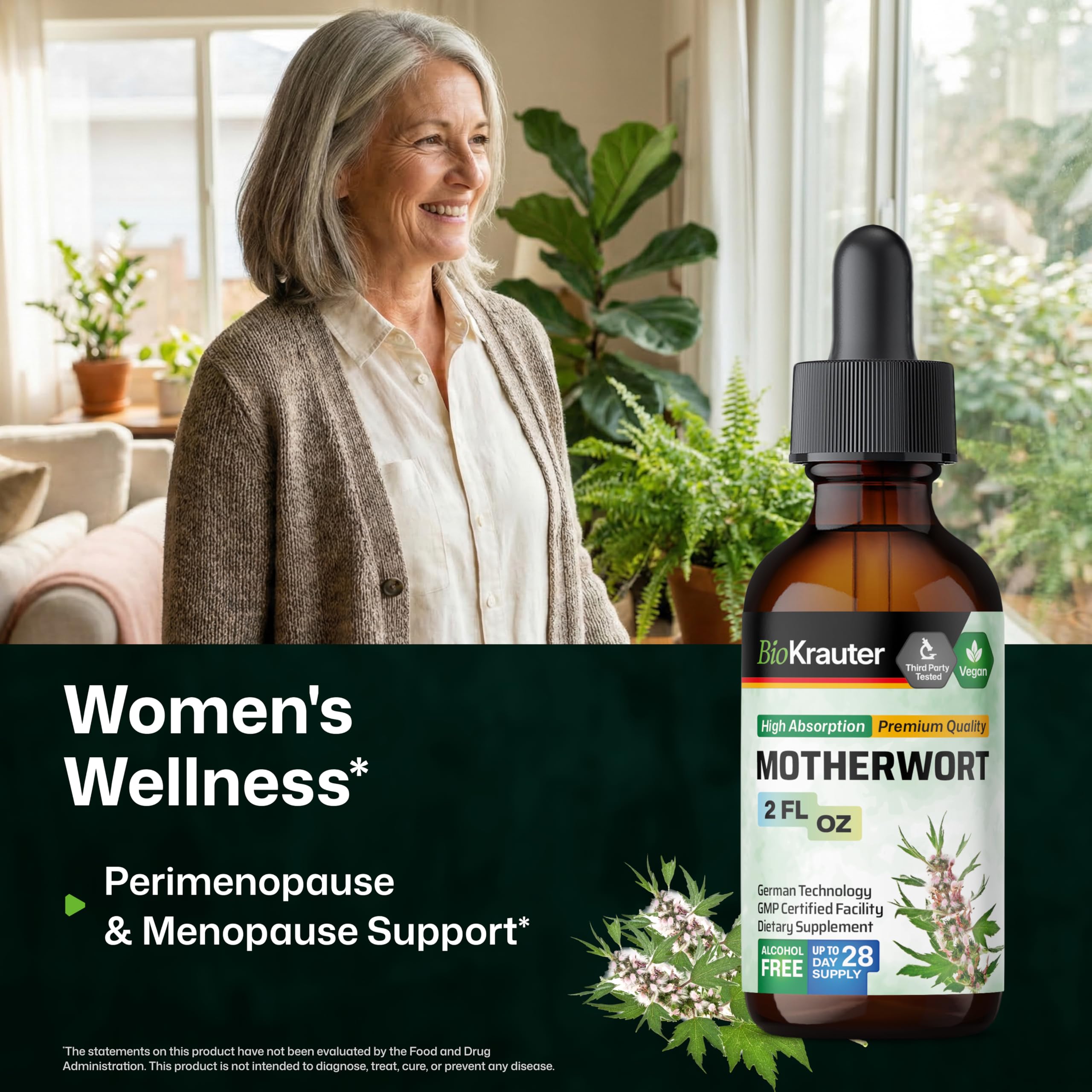 BIO KRAUTER Motherwort Liquid Extract 2 fl oz bottle with label