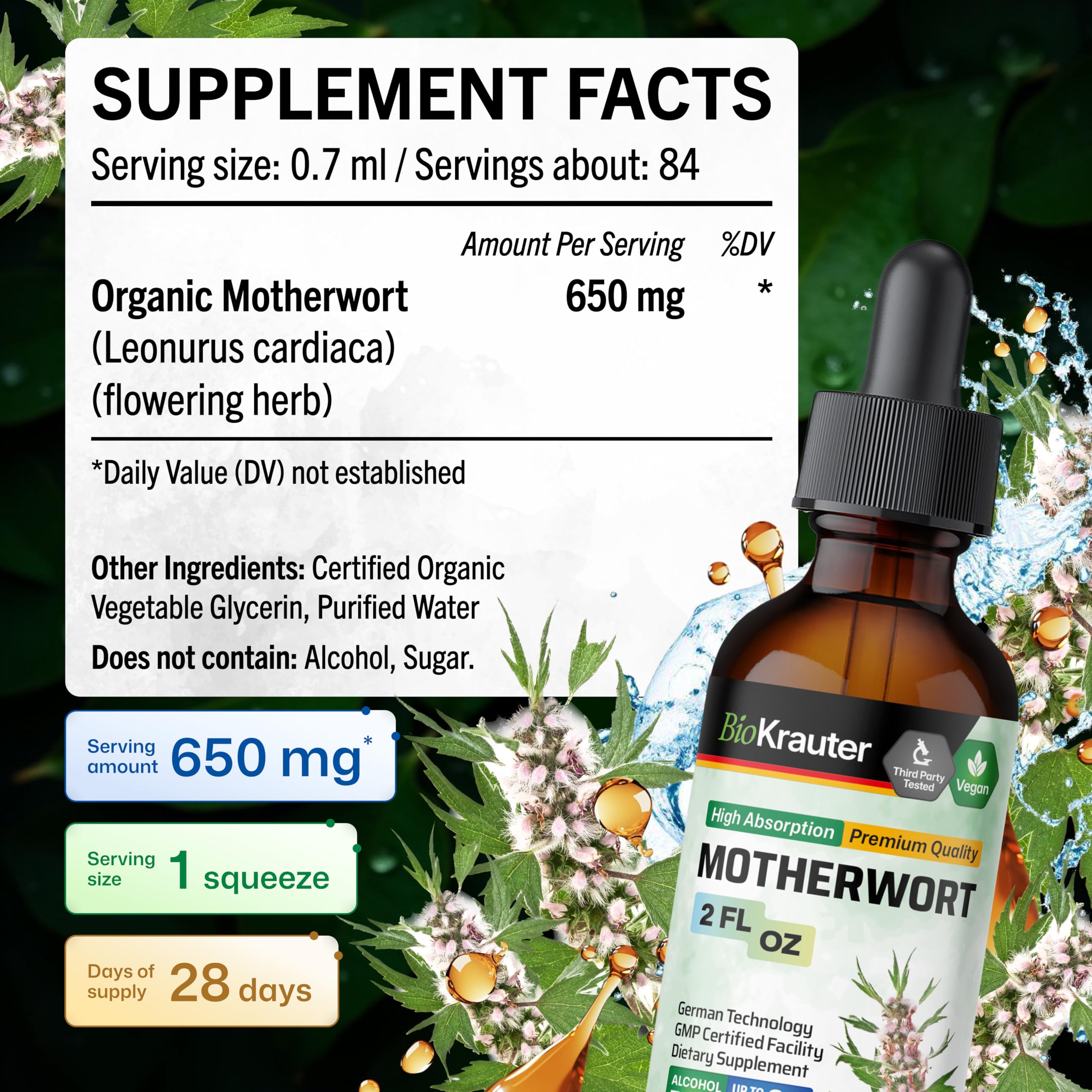 BIO KRAUTER Motherwort Liquid Extract in a glass of water