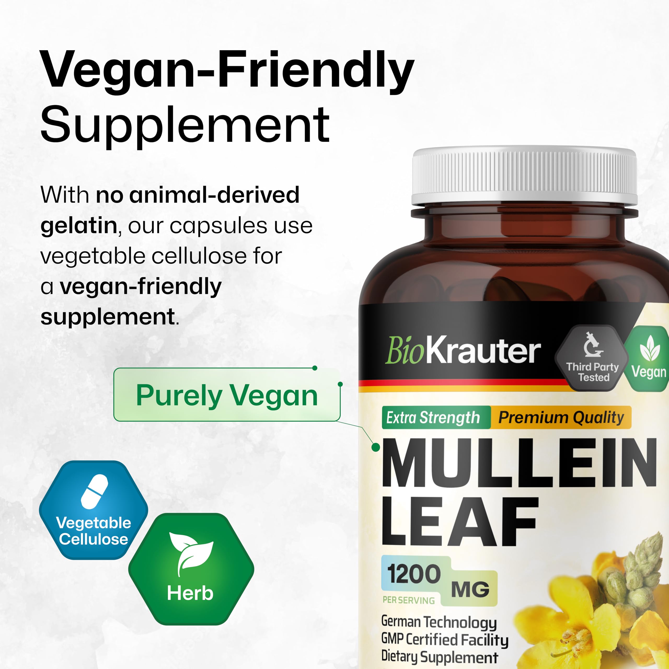 BIO KRAUTER Mullein Capsules 1200mg bottle with dosage instructions