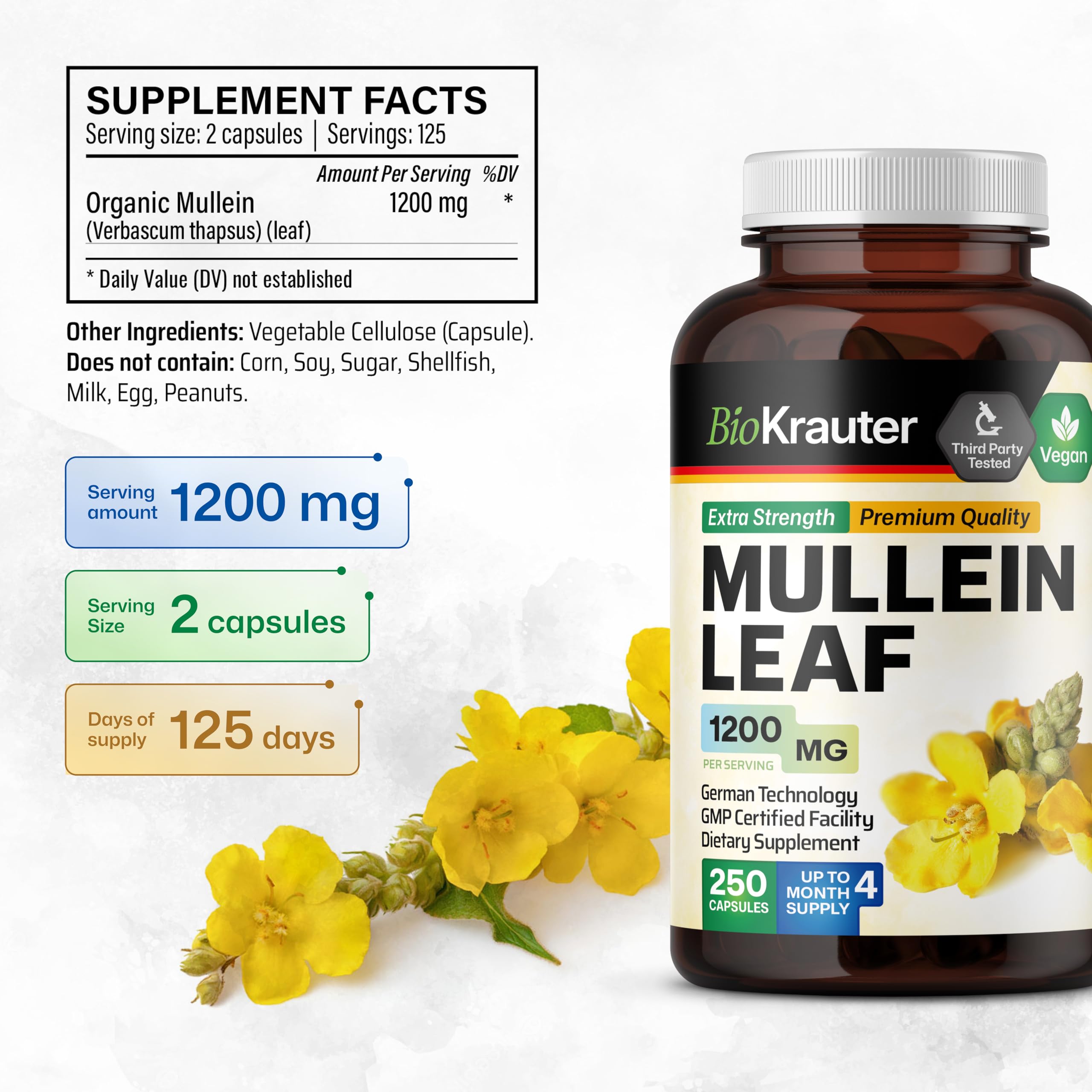 BIO KRAUTER Mullein Capsules 1200mg capsules close-up