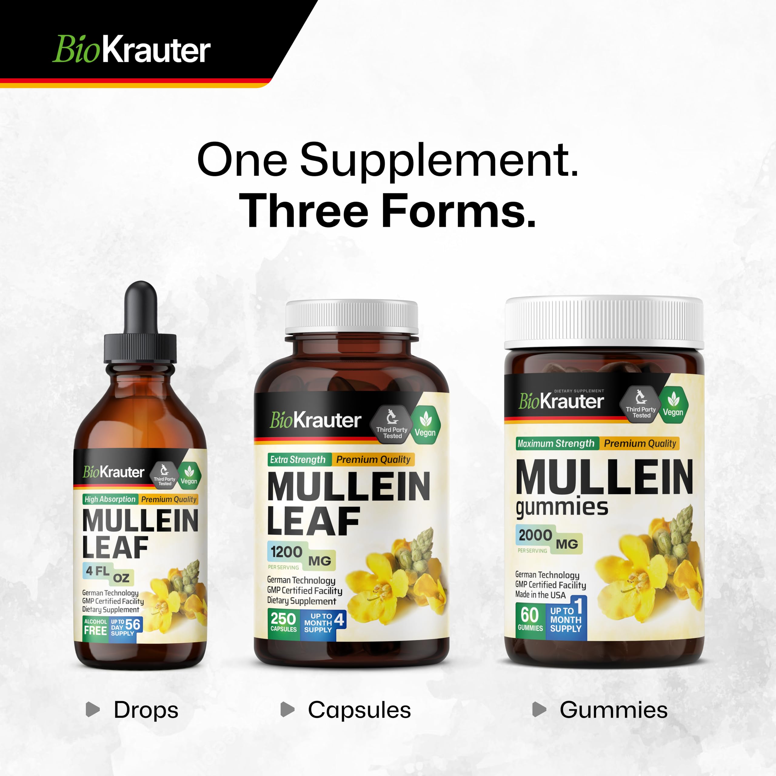 BIO KRAUTER Mullein Capsules 1200mg with a glass of water