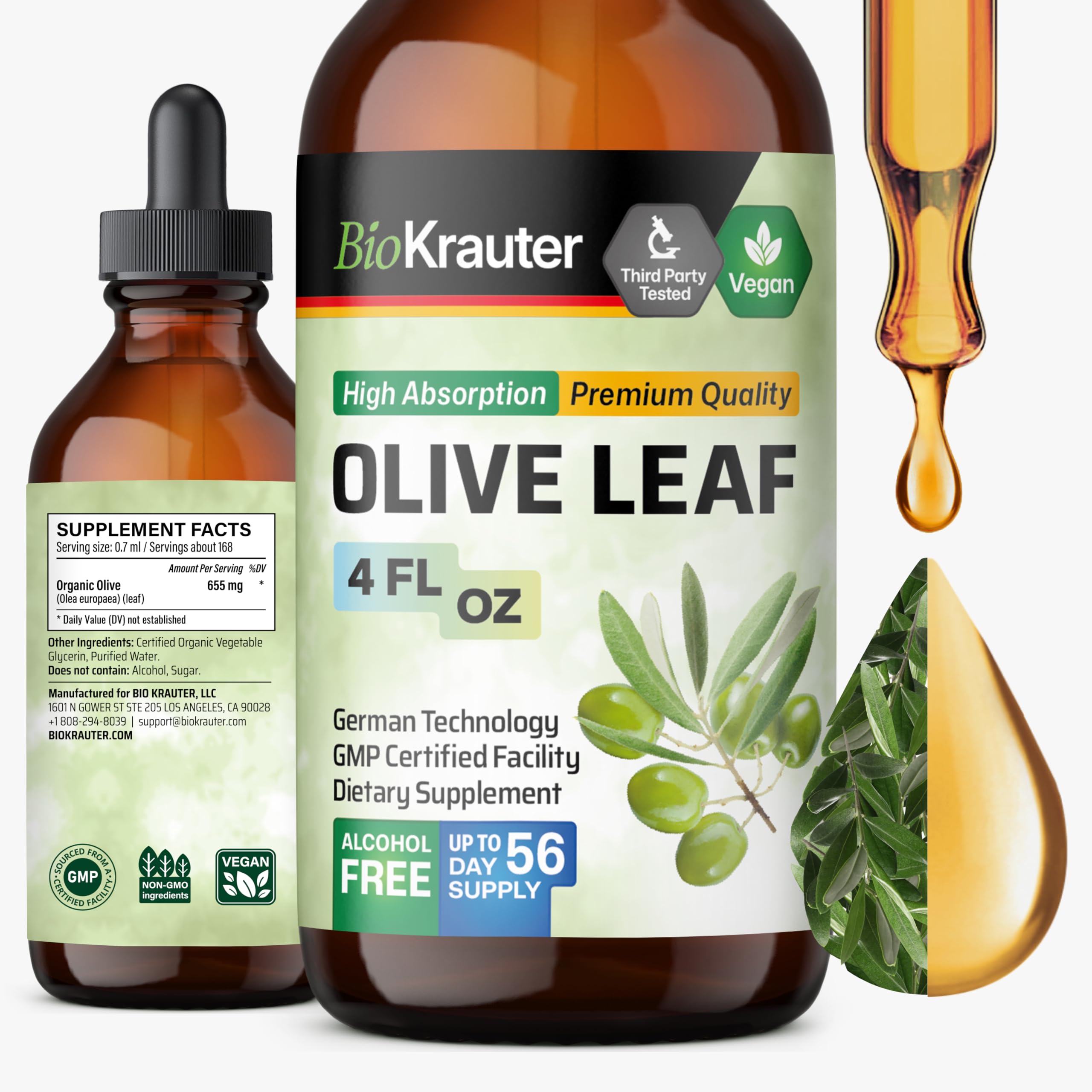 BIO KRAUTER Olive Leaf Extract Liquid 4 fl oz bottle front view