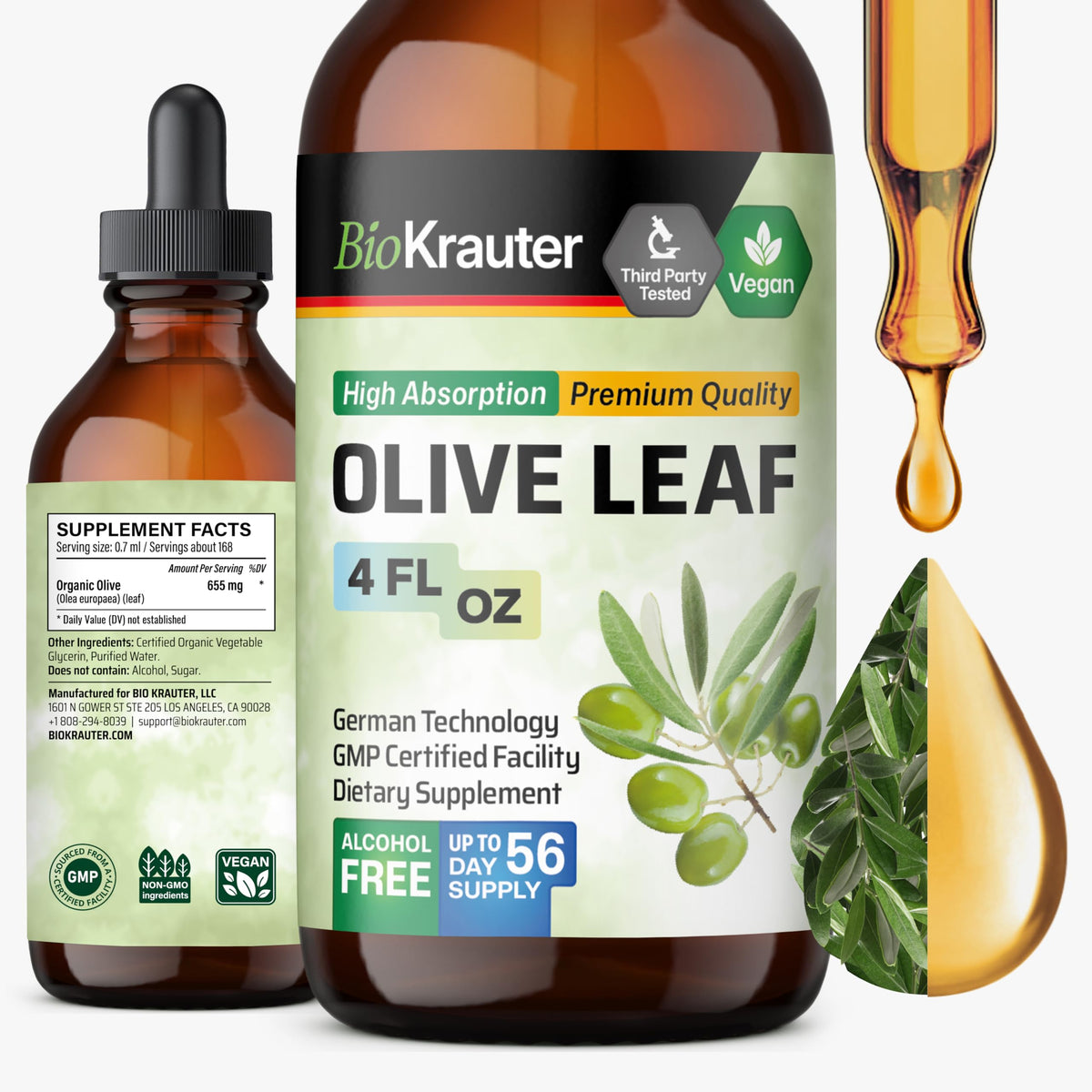 BIO KRAUTER Olive Leaf Extract Liquid 4 fl oz bottle front view