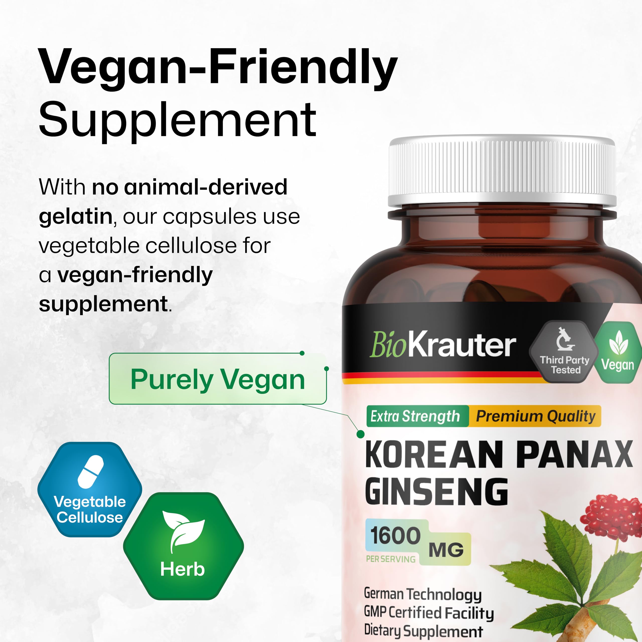 BIO KRAUTER Panax Ginseng Capsules with a glass of water