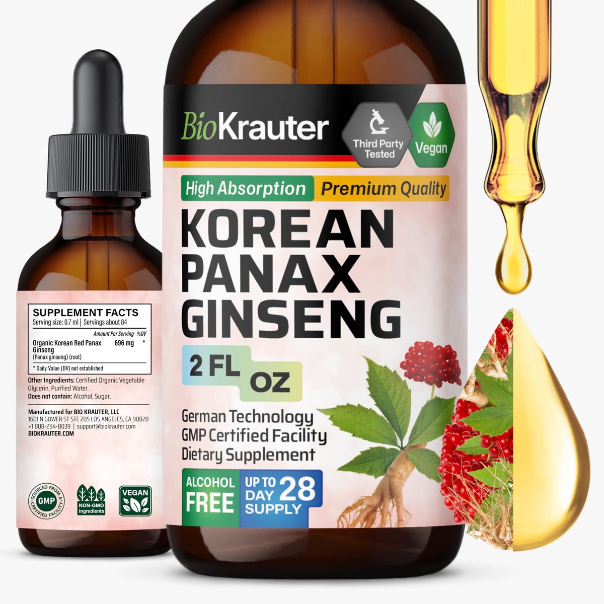 BIO KRAUTER Panax Ginseng Extract 2 fl oz bottle front view