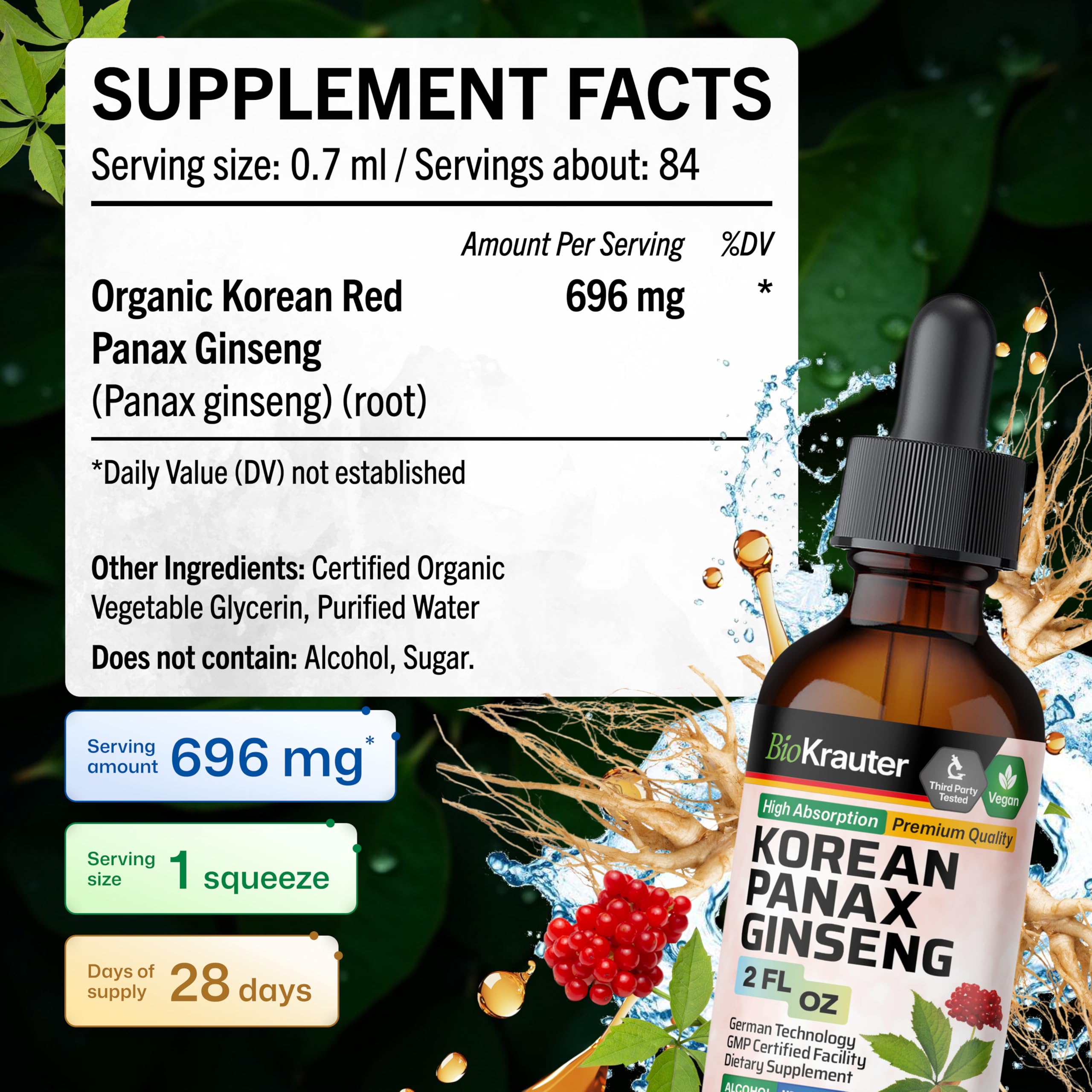 BIO KRAUTER Panax Ginseng Extract 2 fl oz bottle in lifestyle setting