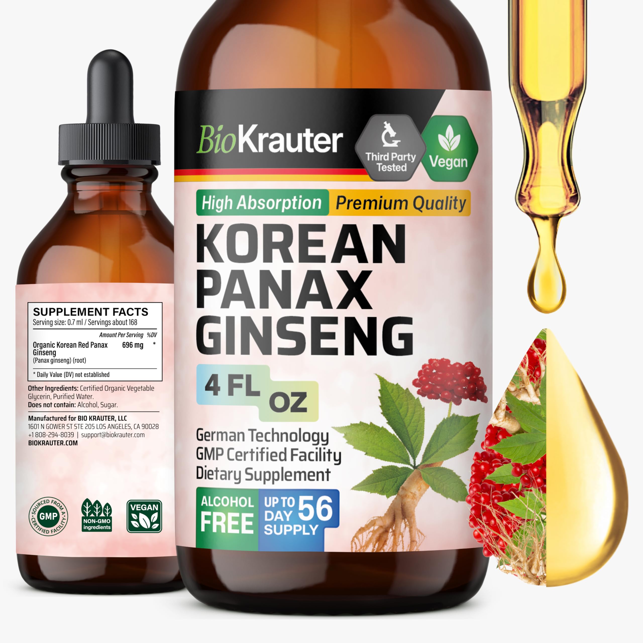 BIO KRAUTER Panax Ginseng Extract 4 fl oz bottle front view