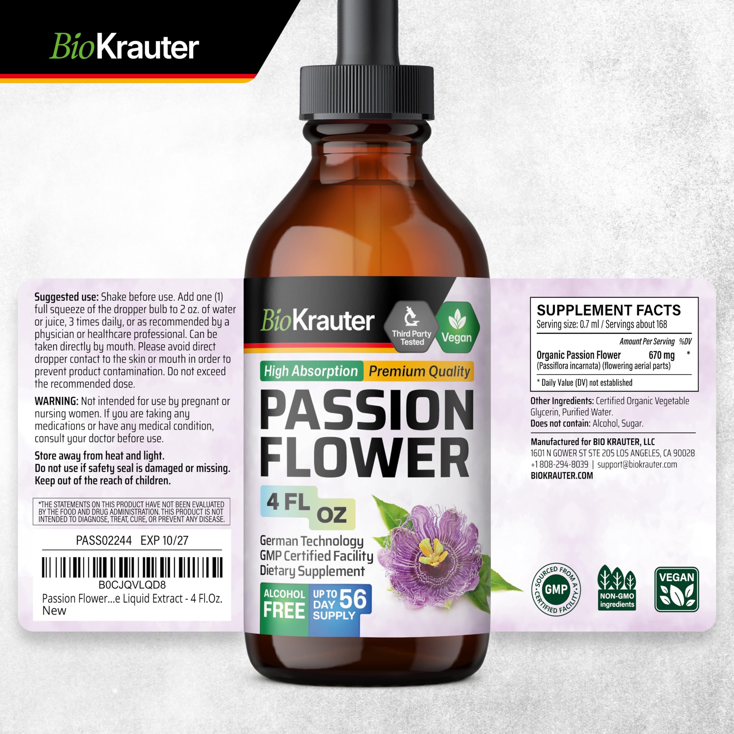 BIO KRAUTER Passionflower Sleep Supplement with glass of water