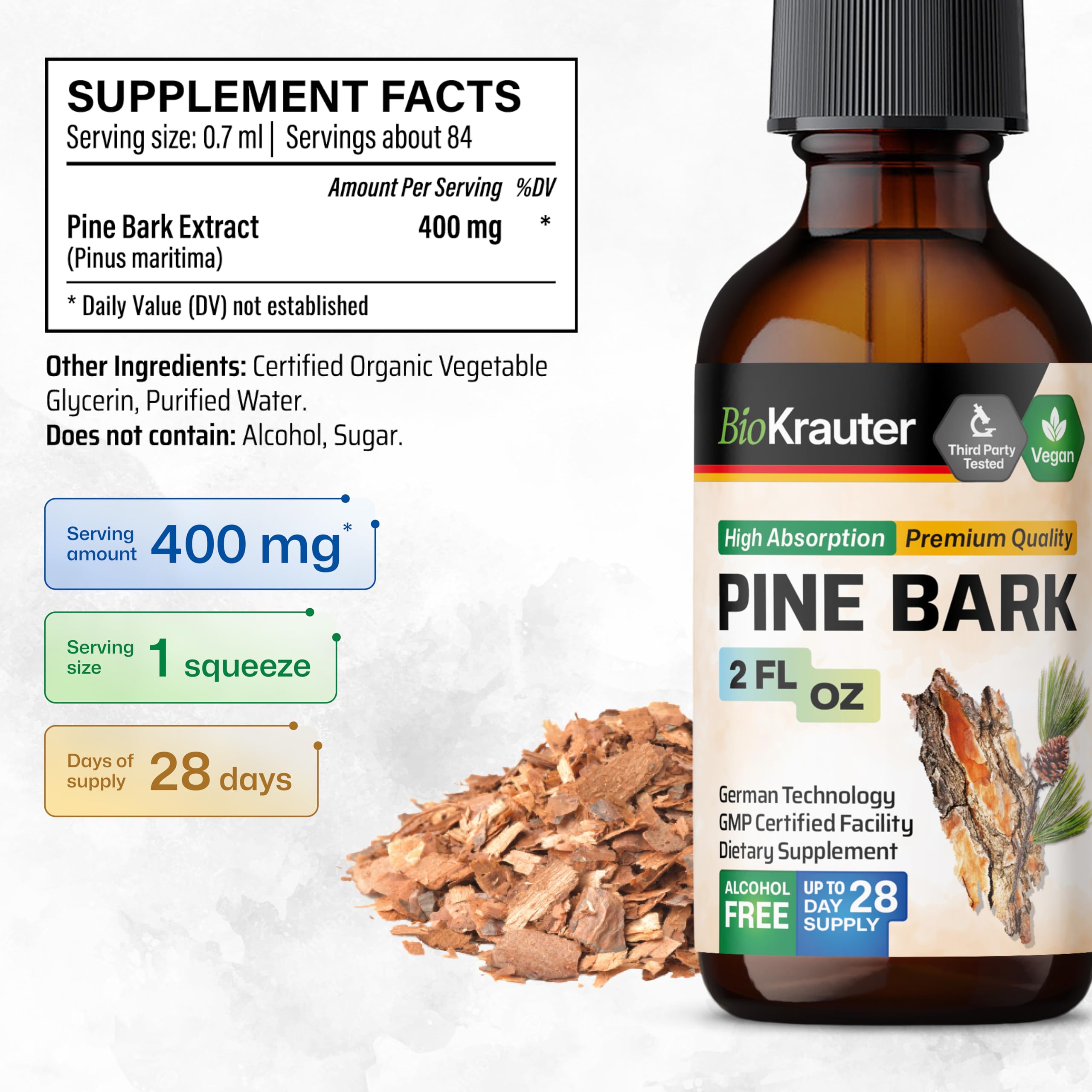 BIO KRAUTER Pine Bark Extract Tincture label close-up